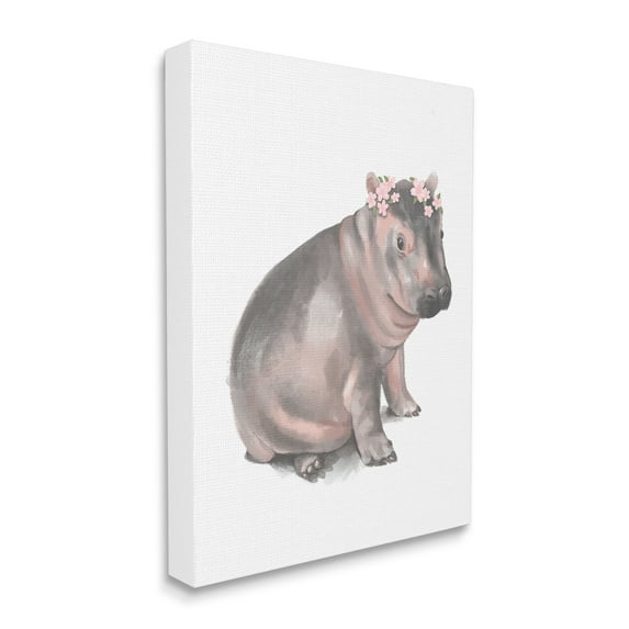 Stupell Industries Floral Crown Baby Hippo Soft Animal Illustration Canvas Wall Art, 16 x 20, Design by Daphne Polselli