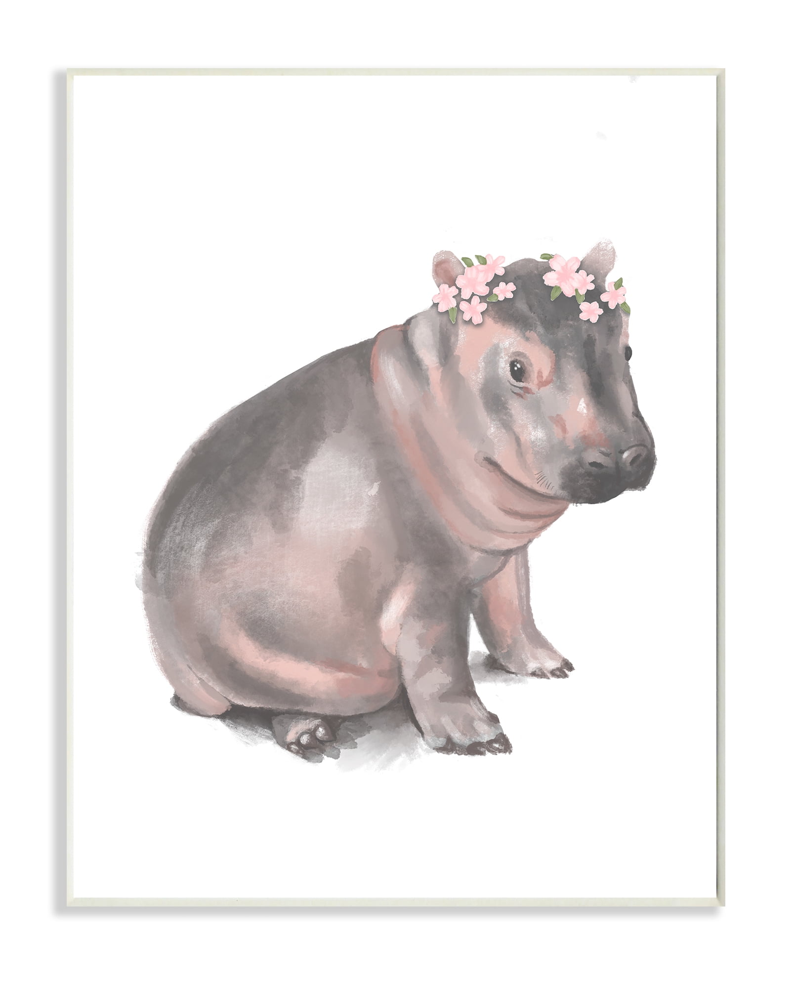 Stupell Industries Floral Crown Baby Hippo Soft Animal Illustration Wall Plaque, 10 x 15, Design by Daphne Polselli