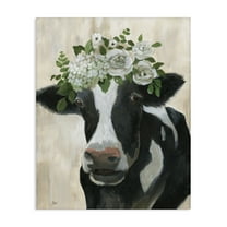 Stupell Industries Floral Crown Cow Animals & Insects Painting Gallery Wrapped Canvas Art Print Wall Art, 16 x 20