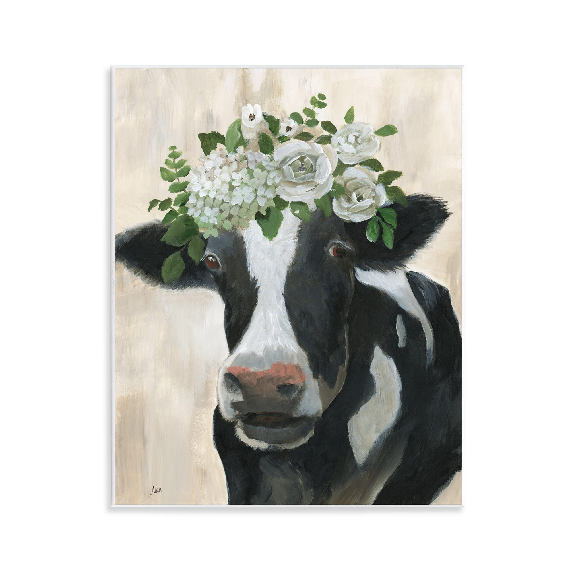Stupell Industries Floral Crown Cow Animals & Insects Painting Unframed Art Print Wall Art, 11 x 14