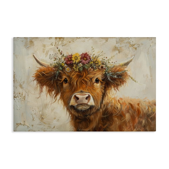 Stupell Industries Floral Crown Highland Animals & Insects Painting Gallery Wrapped Canvas Art Print Wall Art, 24 x 16