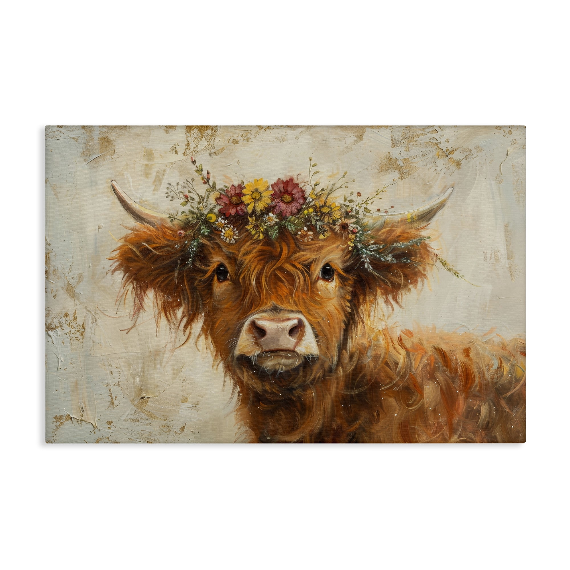 Stupell Industries Floral Crown Highland Animals & Insects Painting Gallery Wrapped Canvas Art Print Wall Art, 30 x 20