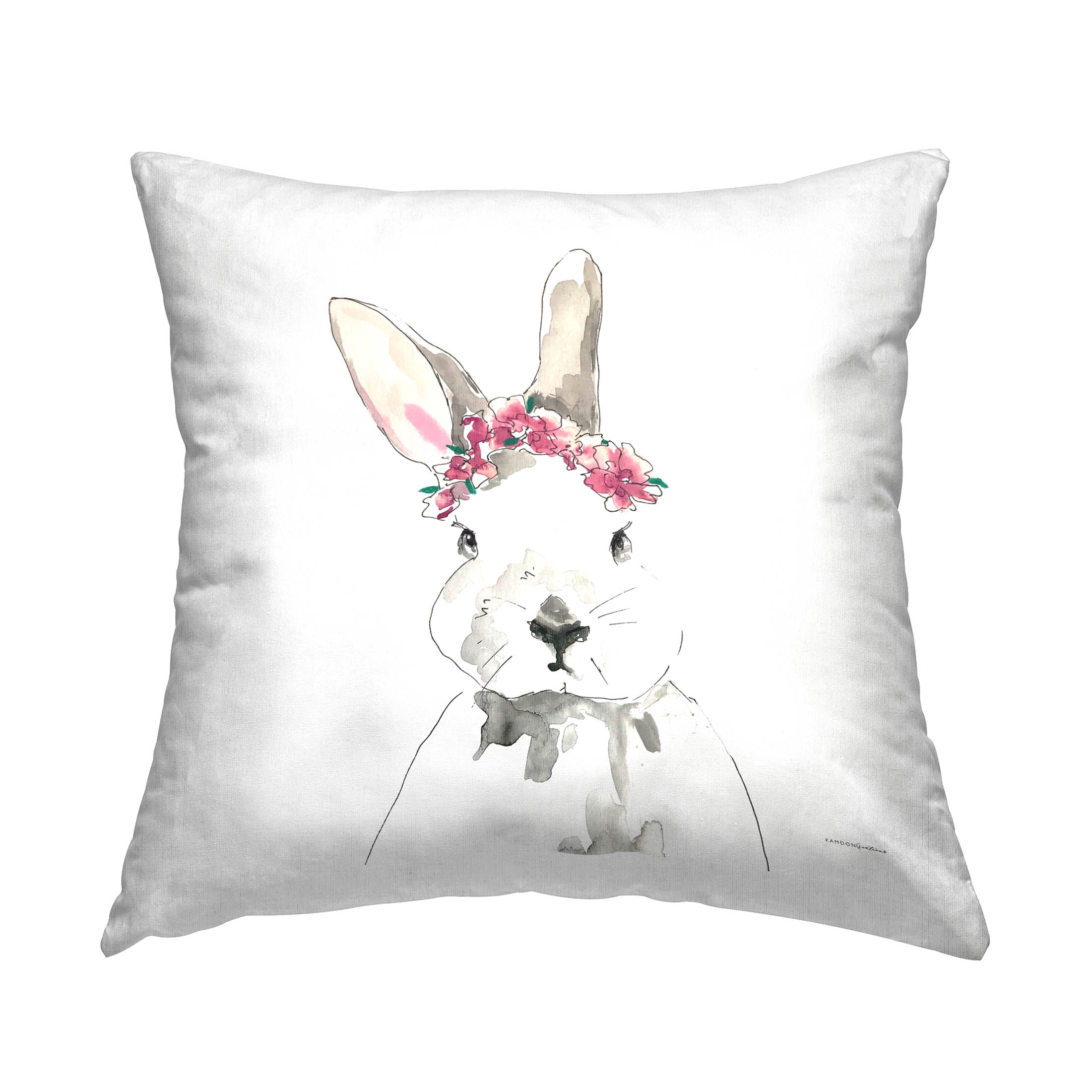 Stupell Industries Floral Crown Rabbit Bunny Printed Throw Pillow Design by Kamdon Kreations