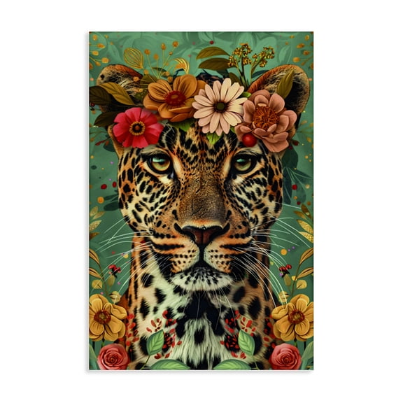 Stupell Industries Floral Crowned Cheetah Animals Painting Wrapped Canvas Canvas Art Print Wall Art, 24 x 36