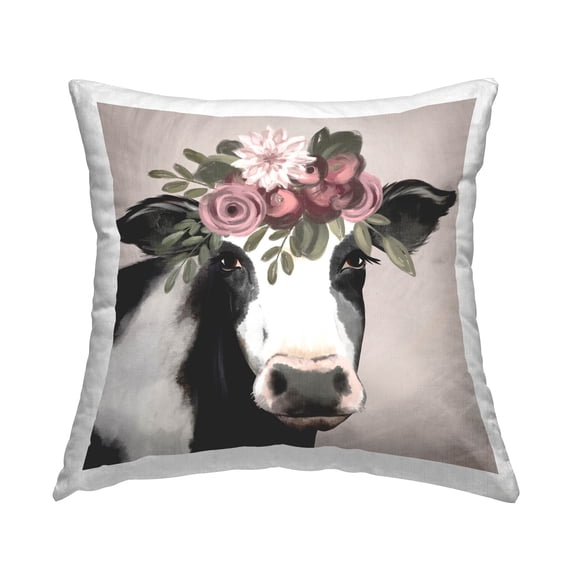 Stupell Industries Floral Dairy Cow Roses Printed Throw Pillow Design by Jo Taylor