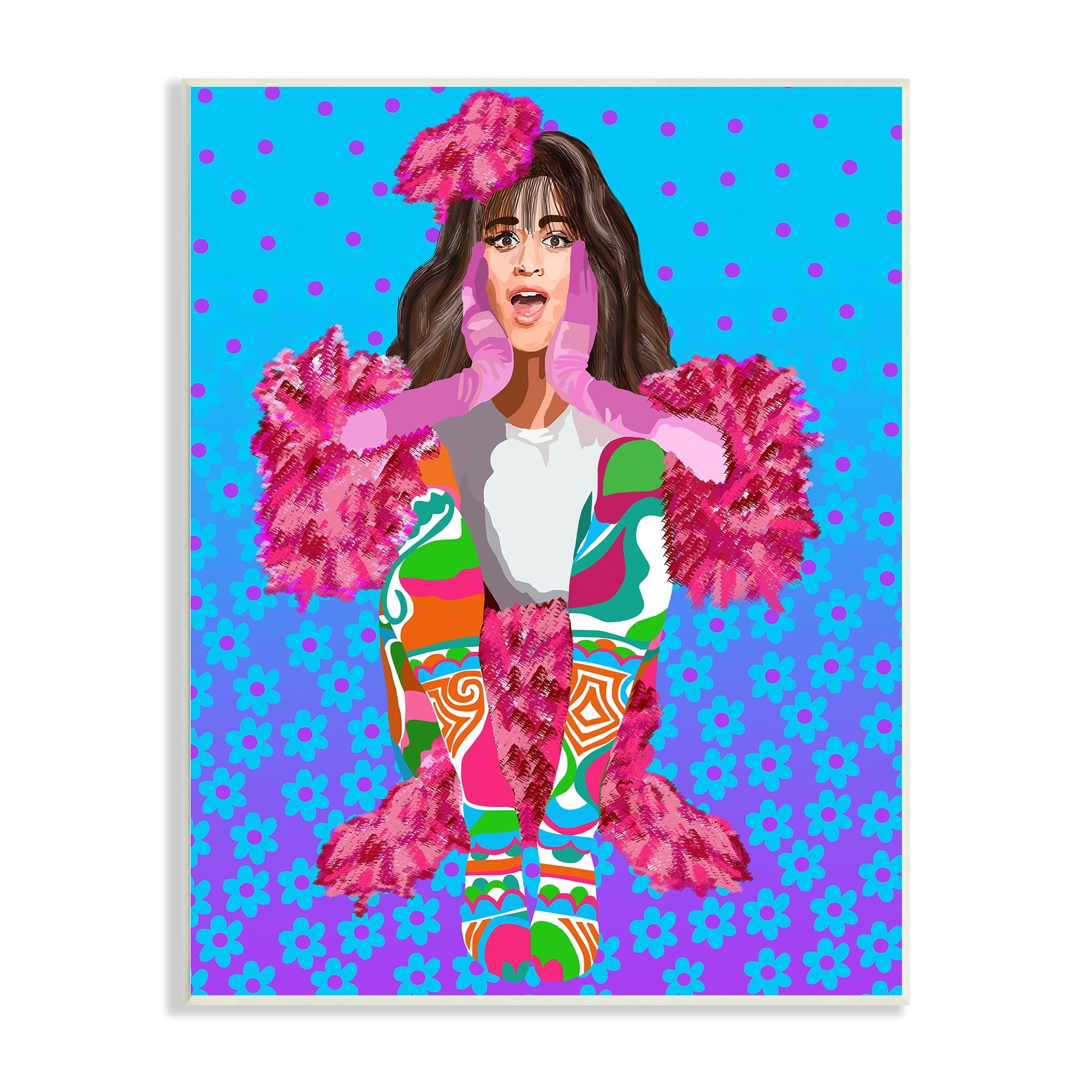 Stupell Industries Floral Daisy Pattern Camilla Sitting Vivid Pink Clothing Novelty Painting Unframed Art Print Wall Art, 10 x 15, Design by Lynnda Rakos