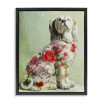 Stupell Industries Floral Daubed Dog Animals Painting Black Floater Framed Canvas Art Print Wall Art, 17 x 21