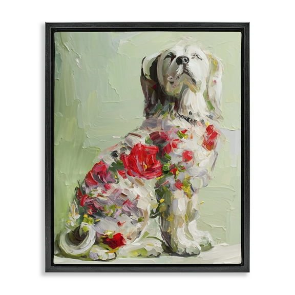 Stupell Industries Floral Daubed Dog Animals Painting Black Floater Framed Canvas Art Print Wall Art, 17 x 21