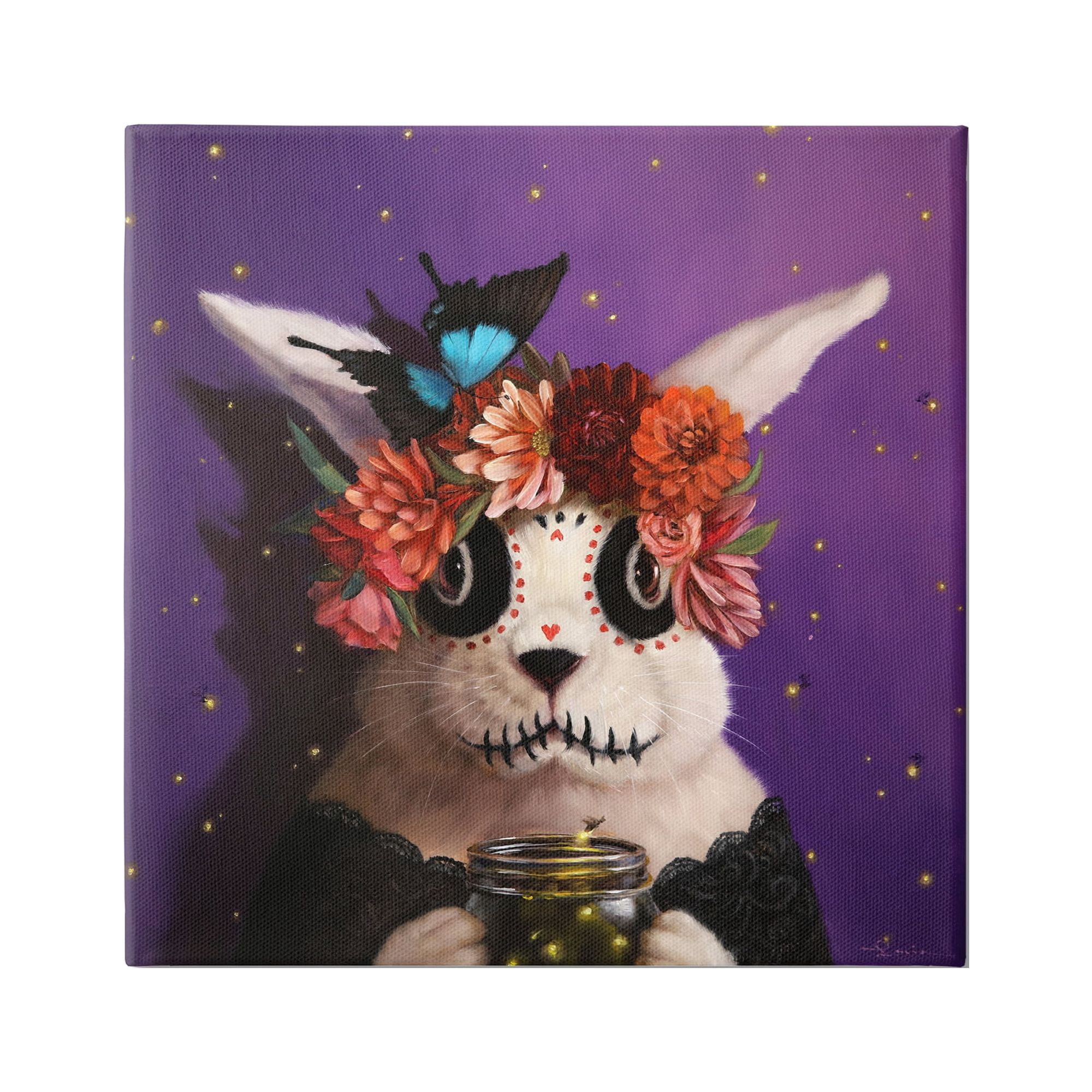 Stupell Industries Floral Day Of Dead Face Paint Bunny Butterfly Canvas Wall Art, 17 x 17, Design by Lucia Heffernan