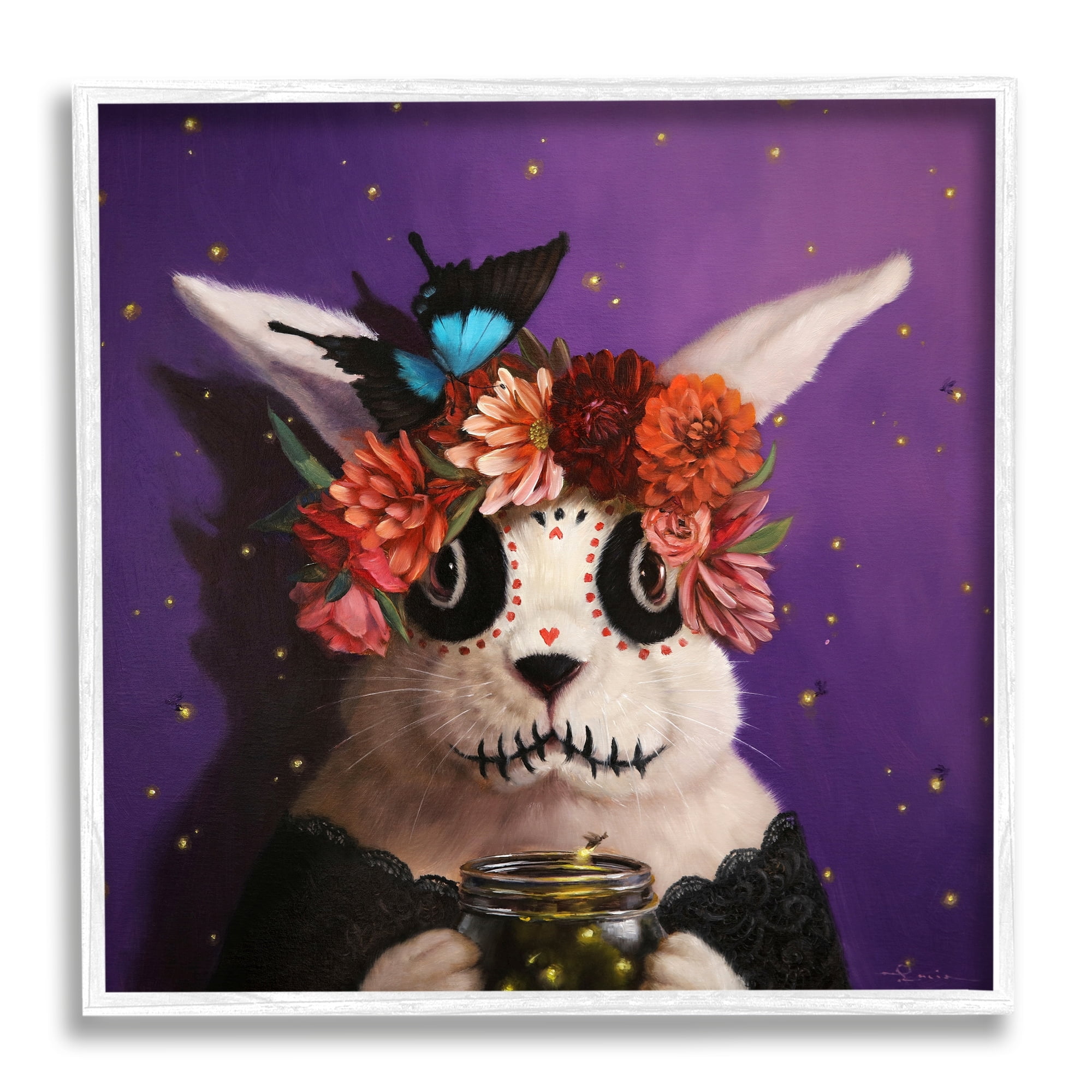 Stupell Industries Floral Day Of Dead Face Paint Bunny Butterfly Framed Wall Art, 12 x 12, Design by Lucia Heffernan