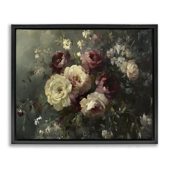 Stupell Industries Floral Decadence Bouquet Plants & Flowers Painting Black Floater Framed Canvas Art Print Wall Art, 31 x 25
