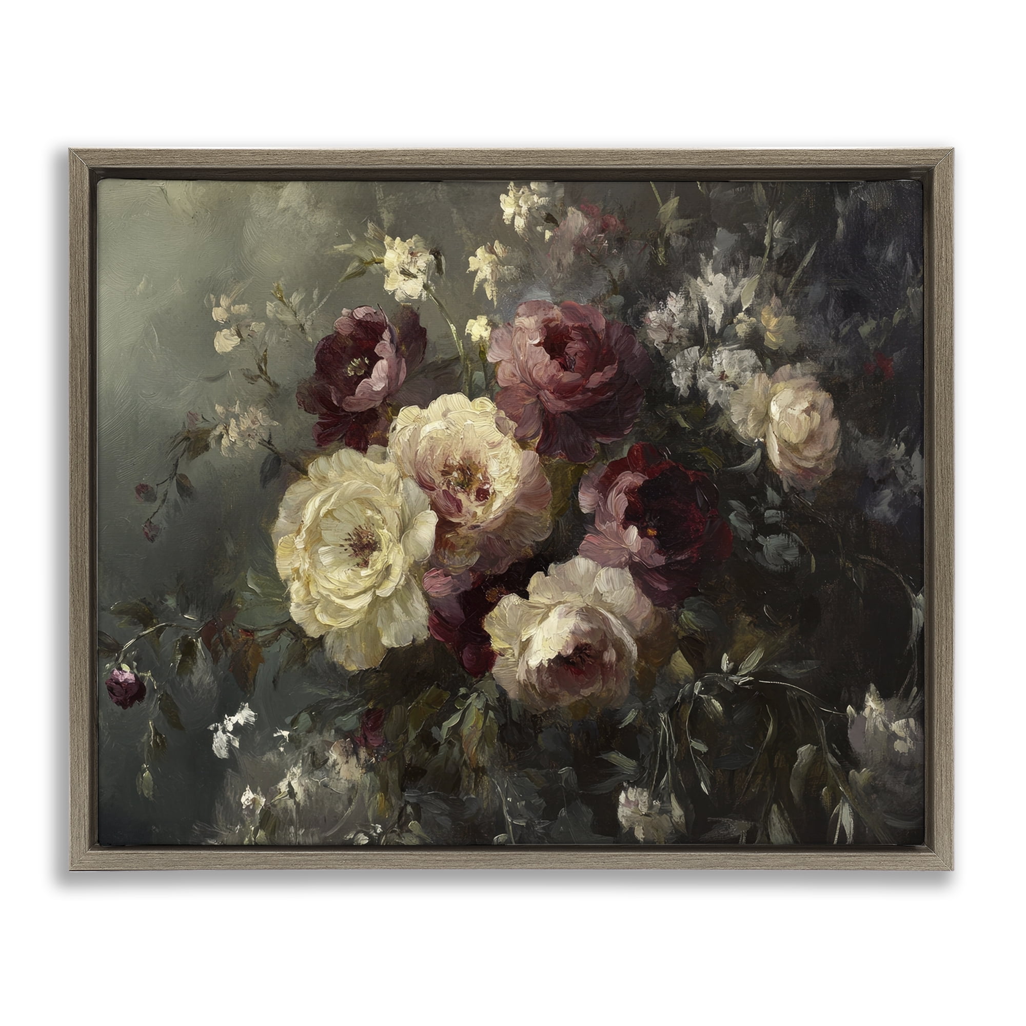 Stupell Industries Floral Decadence Bouquet Plants & Flowers Painting Brown Floater Framed Canvas Art Print Wall Art, 31 x 25