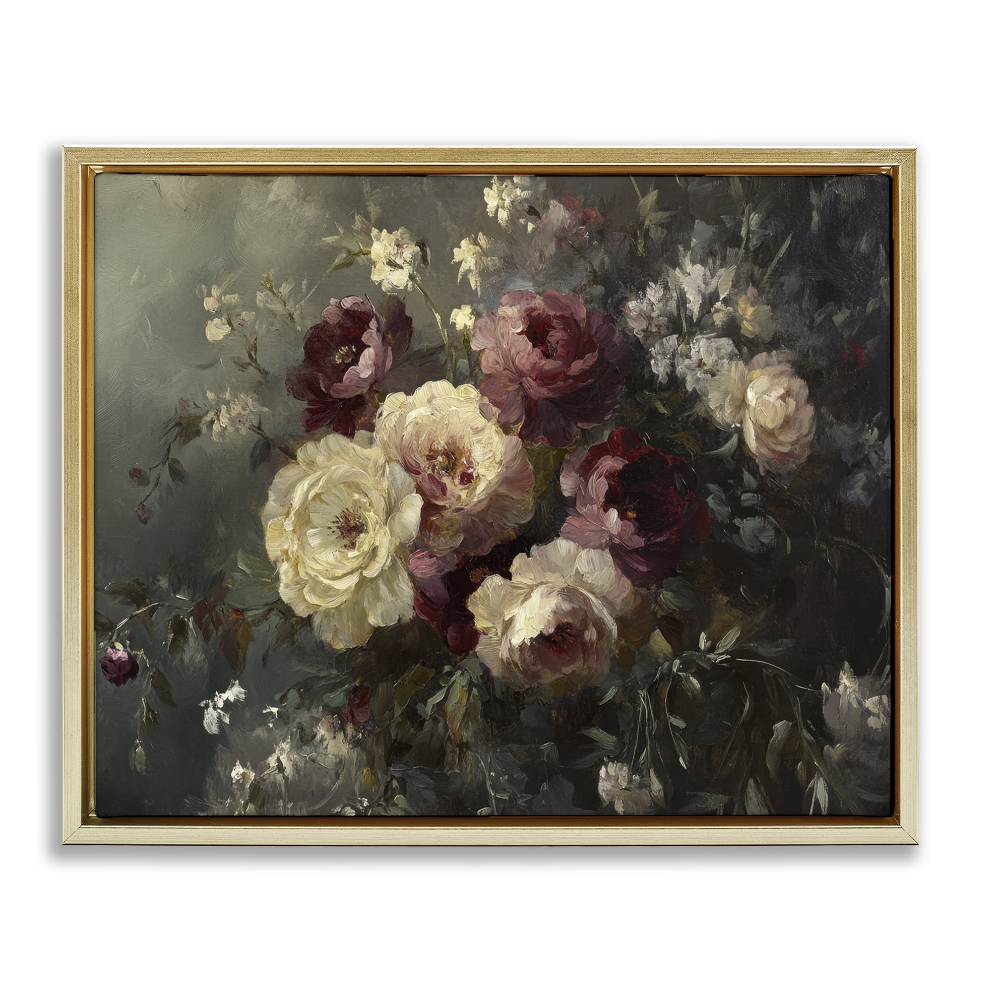 Stupell Industries Floral Decadence Bouquet Plants & Flowers Painting Gold Floater Framed Canvas Art Print Wall Art, 31 x 25