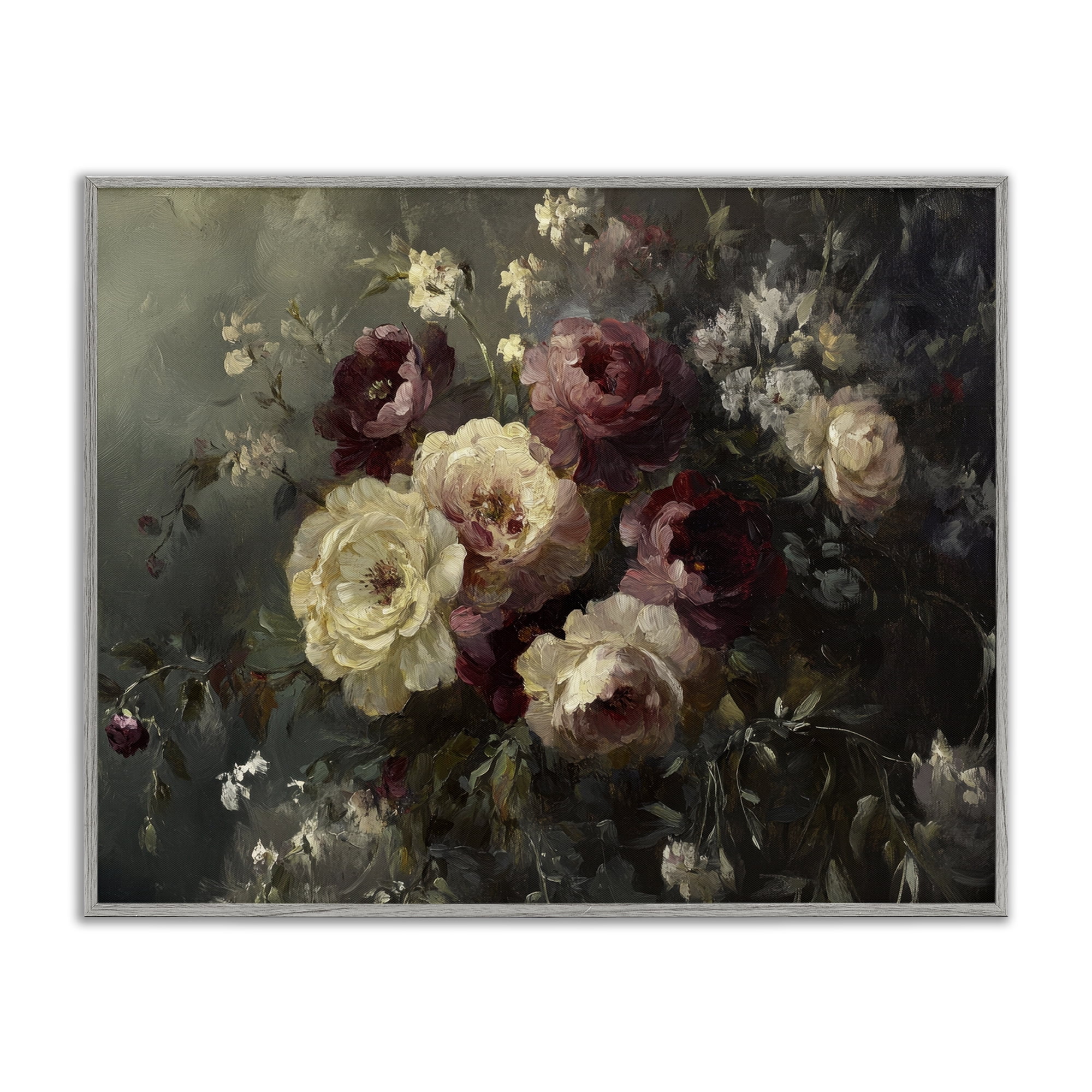 Stupell Industries Floral Decadence Bouquet Plants & Flowers Painting Gray Framed Art Print Wall Art, 30 x 24