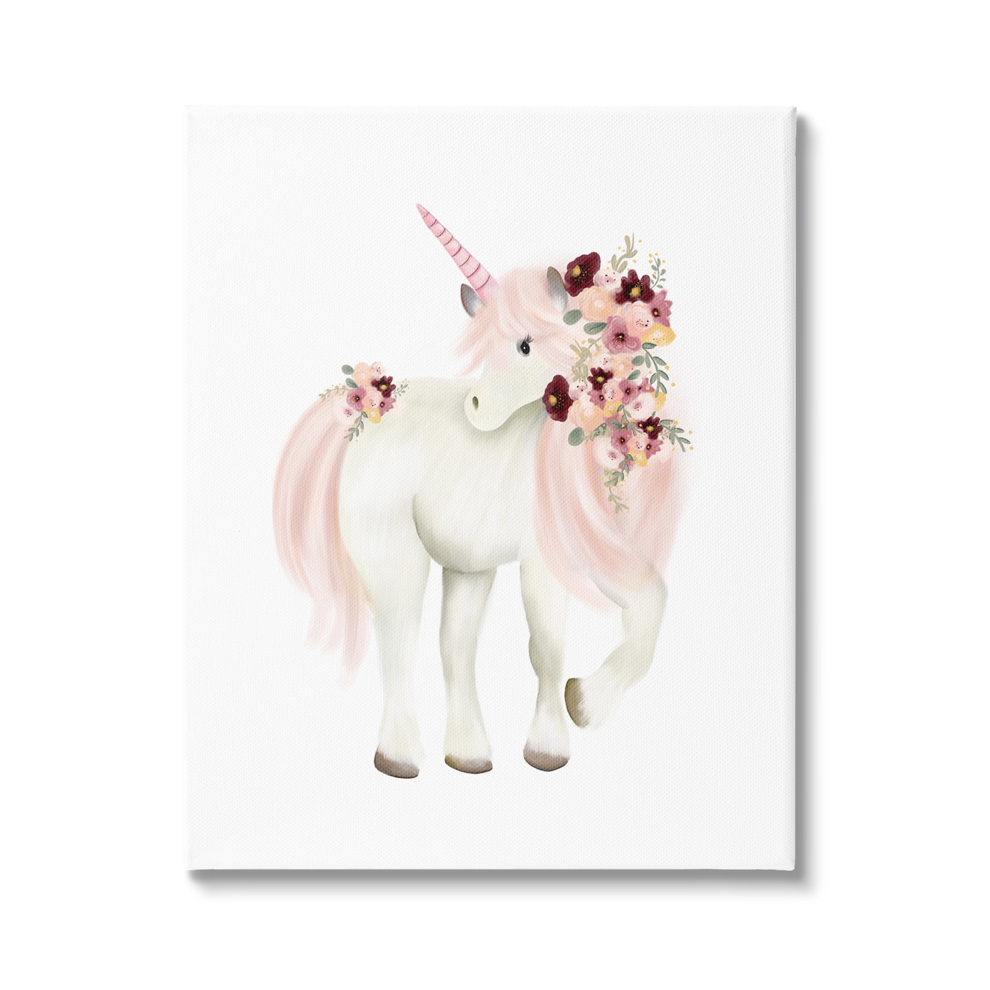 Stupell Industries Floral Decorated Unicorn Pink Mane Fantasy Creature Graphic Art Gallery Wrapped Canvas Print Wall Art, Design by Studio Q