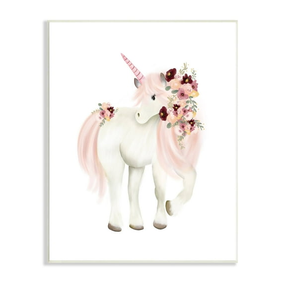 Stupell Industries Floral Decorated Unicorn Pink Mane Fantasy Creature Graphic Art Unframed Art Print Wall Art, Design by Studio Q