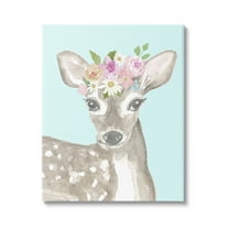 Stupell Industries Floral Deer on Blue Animals & Insects Painting Gallery Wrapped Canvas Print Wall Art, 16 x 20