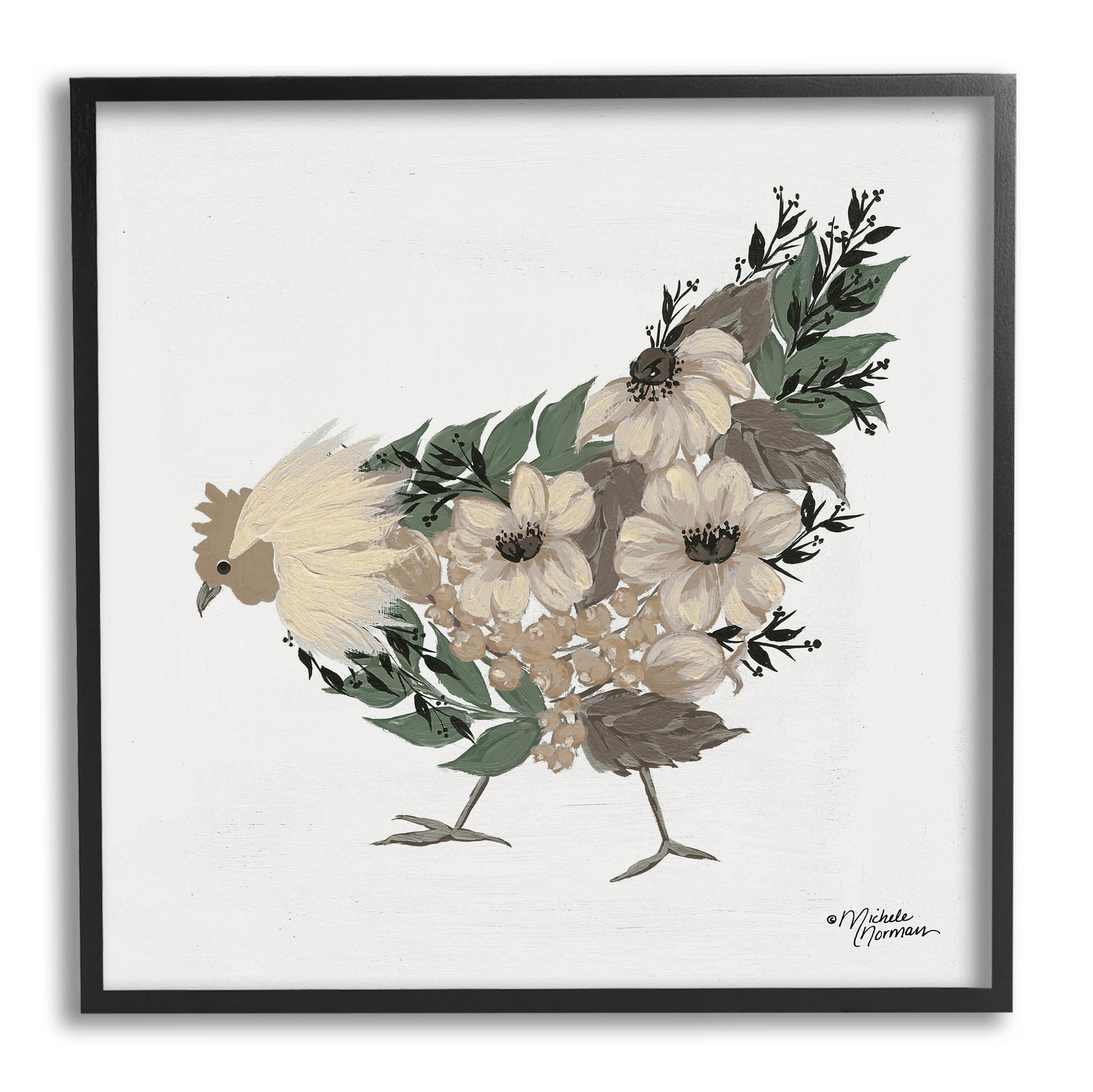 Stupell Industries Floral Design Chicken Farm Arrangement Painting Black Framed Art Print Wall Art, Design by Michele Norman