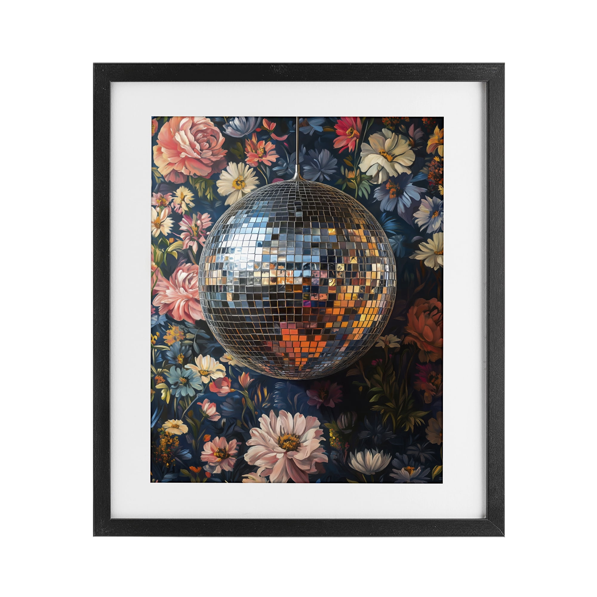 Stupell Industries Floral Disco Ball Reflection Black Framed Print Under Glass, design by LSR Design Studio