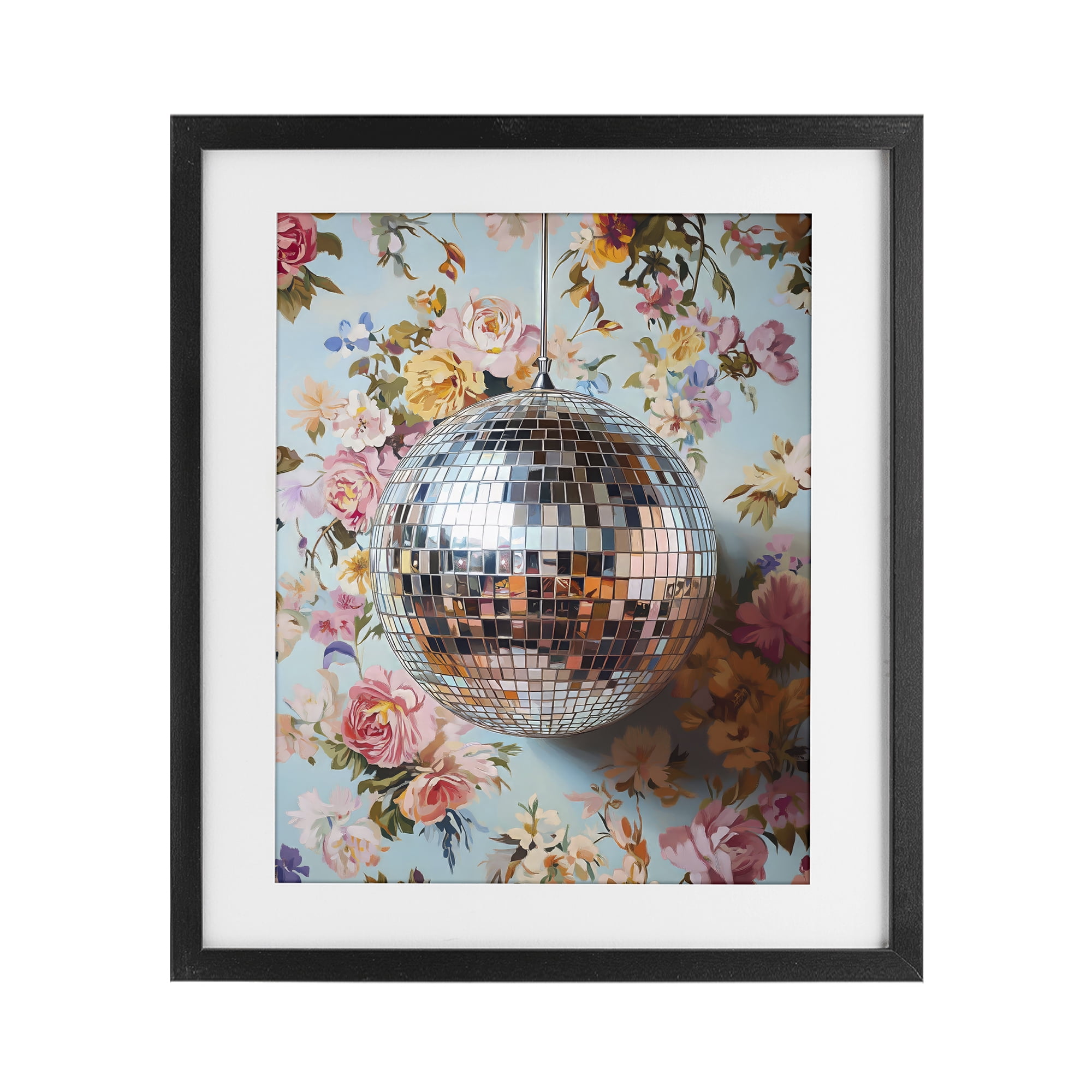 Stupell Industries Floral Disco Ball Reflection Black Framed Print Under Glass, design by LSR Design Studio