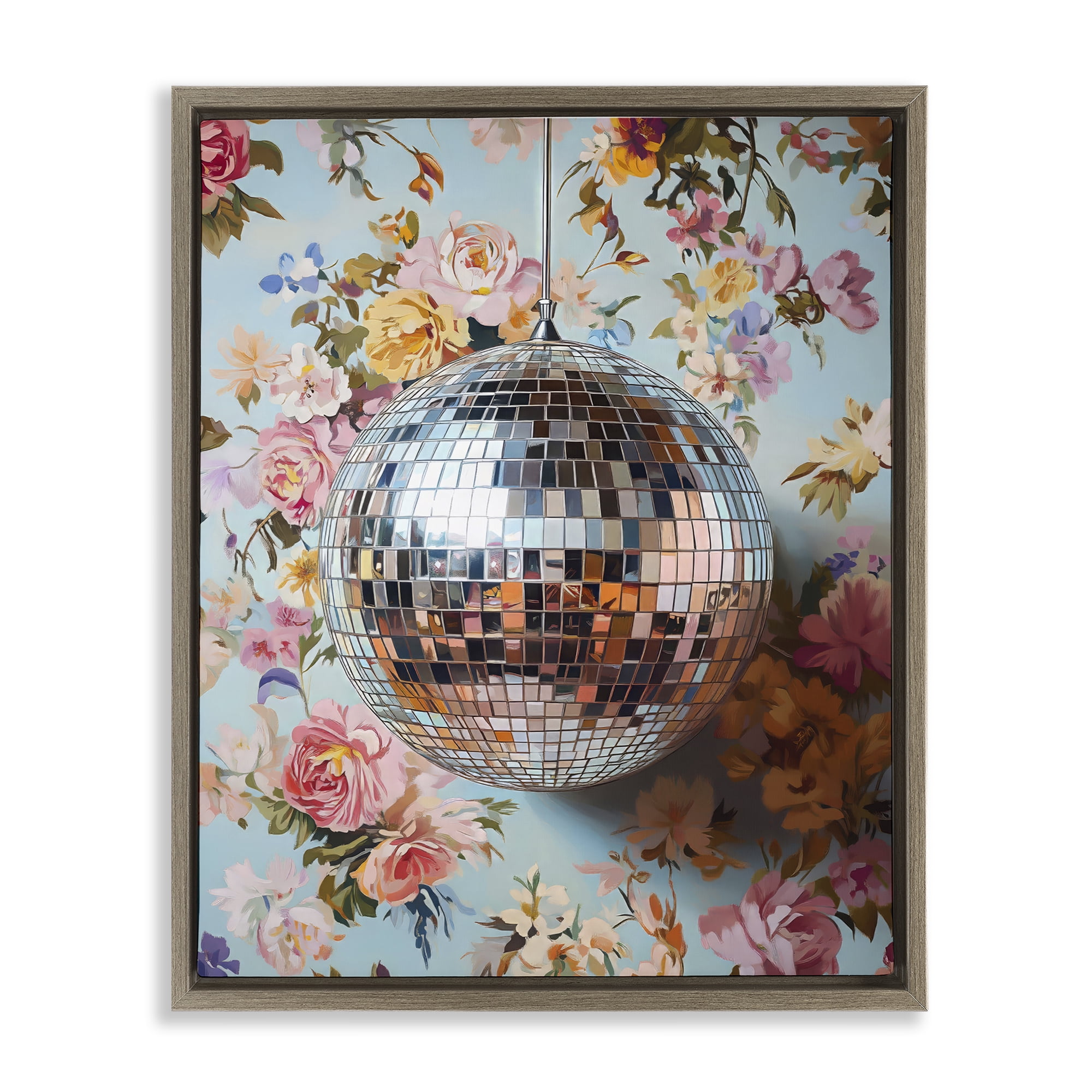 Stupell Industries Floral Disco Ball Reflection Brown Framed Floater Canvas Wall Art, design by LSR Design Studio