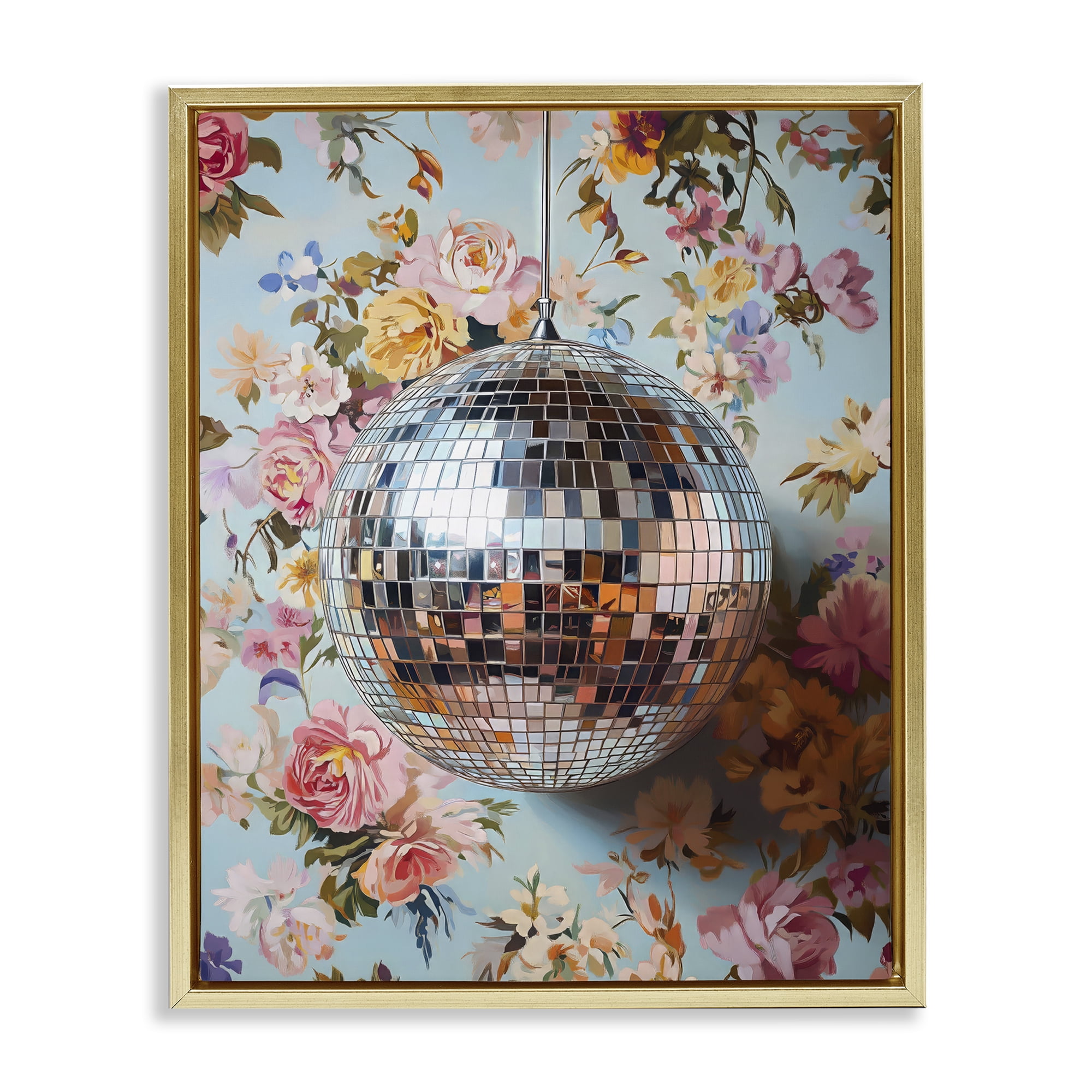 Stupell Industries Floral Disco Ball Reflection Gold Framed Floater Canvas Wall Art, design by LSR Design Studio