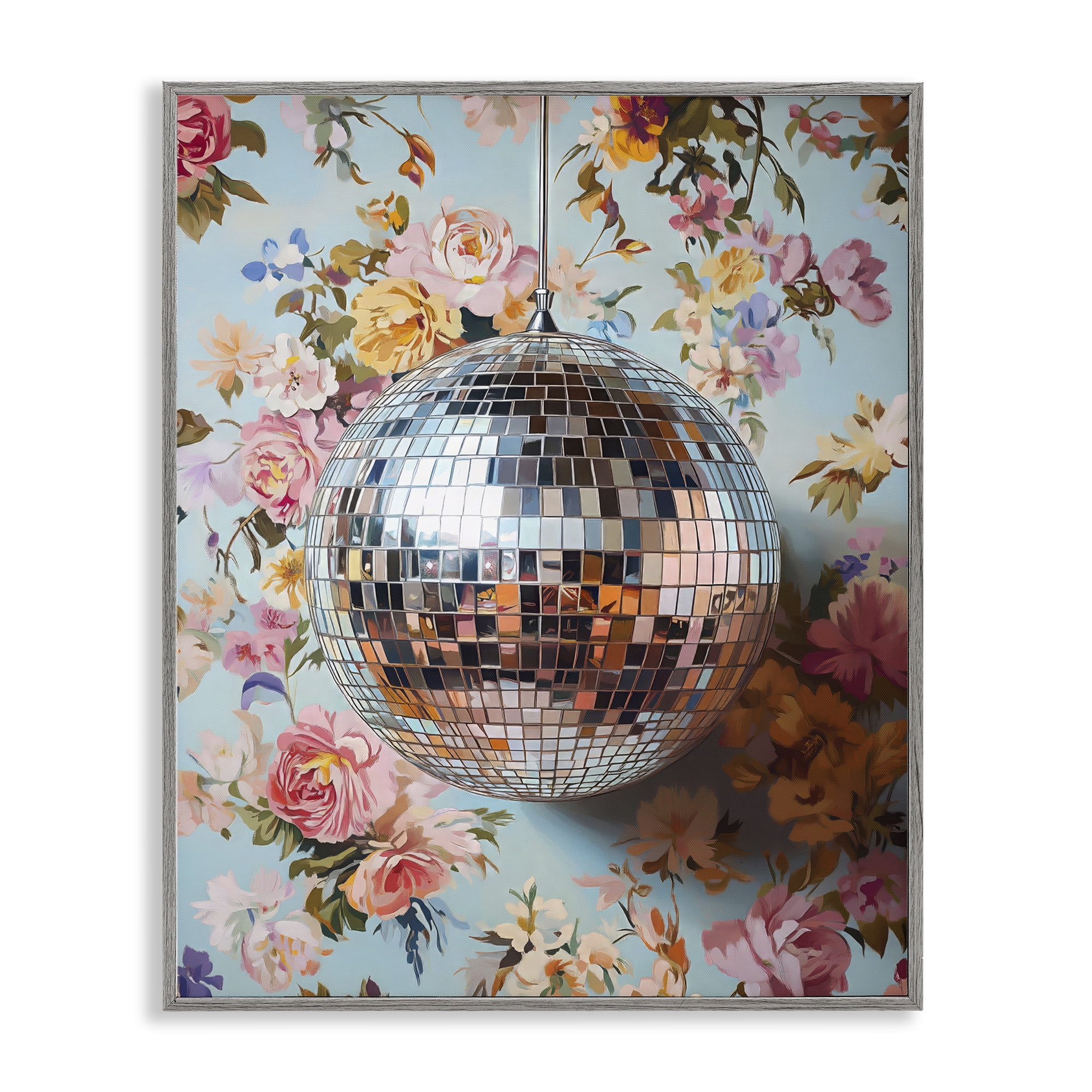 Stupell Industries Floral Disco Ball Reflection Gray Framed Giclee Art, design by LSR Design Studio