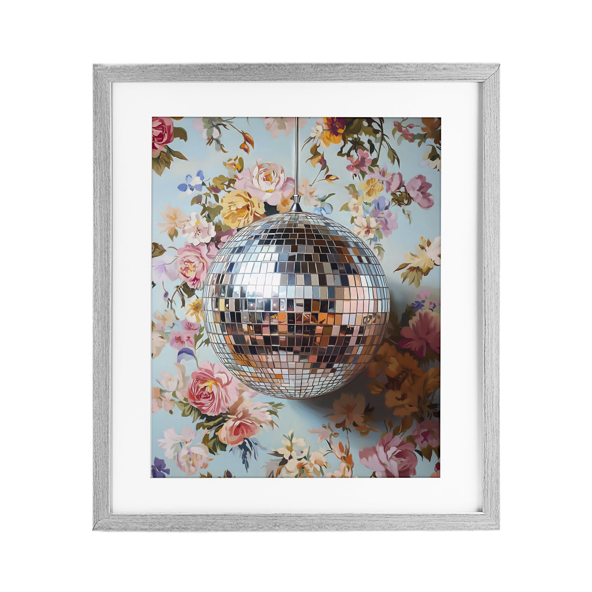Stupell Industries Floral Disco Ball Reflection Gray Framed Print Under Glass, design by LSR Design Studio