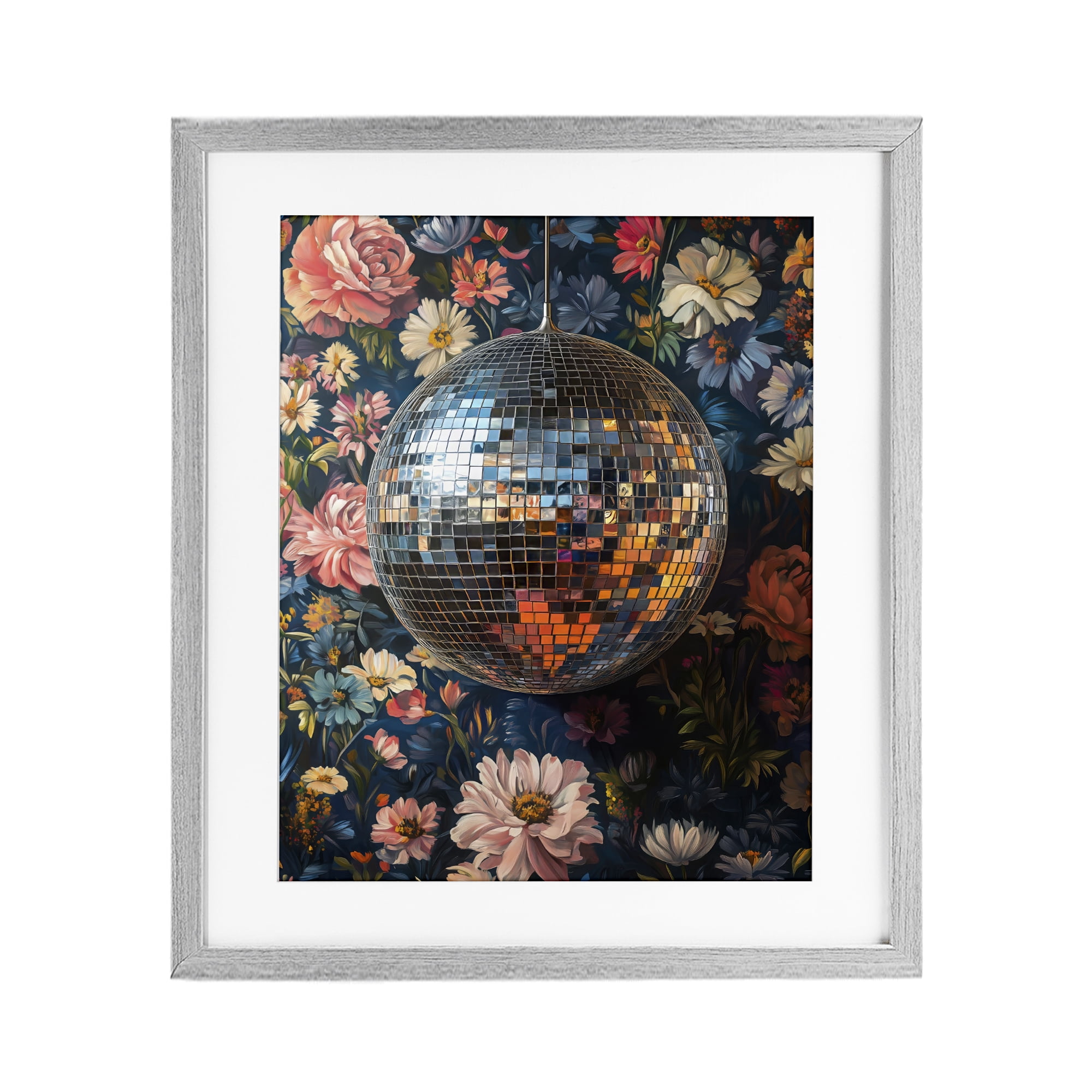 Stupell Industries Floral Disco Ball Reflection Gray Framed Print Under Glass, design by LSR Design Studio