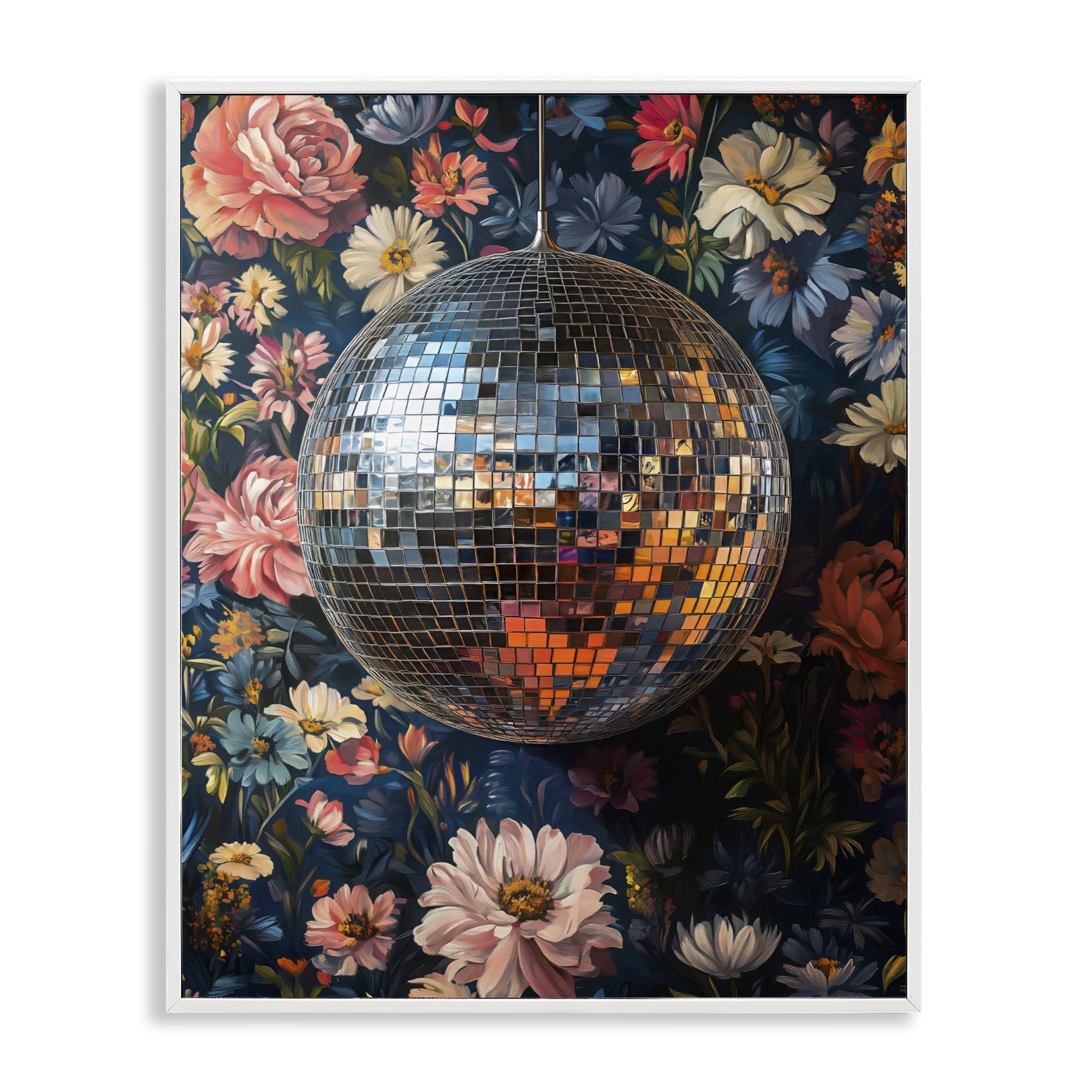 Stupell Industries Floral Disco Ball Reflection White Framed Giclee Art, design by LSR Design Studio