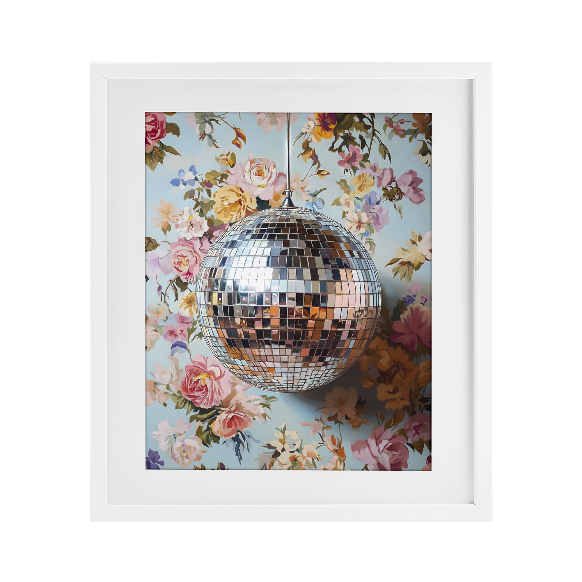 Stupell Industries Floral Disco Ball Reflection White Framed Print Under Glass, design by LSR Design Studio
