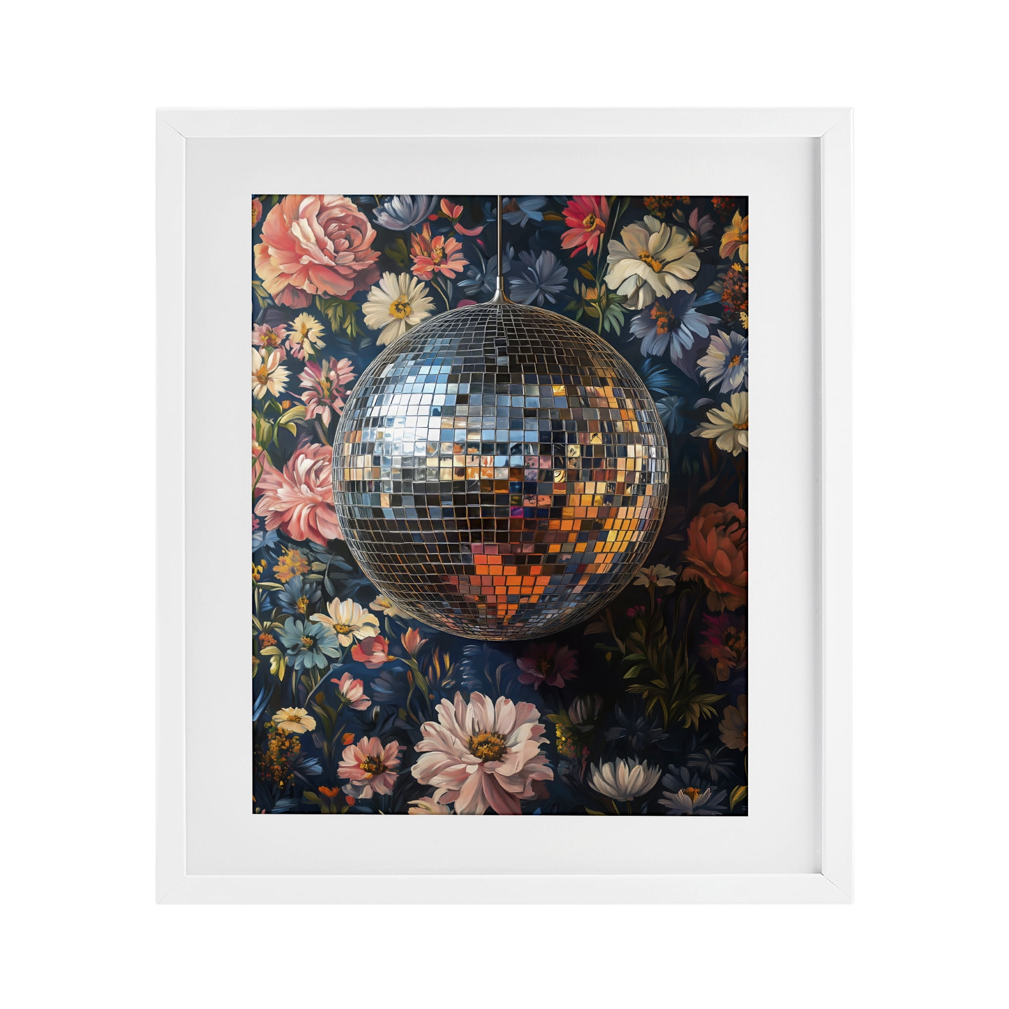 Stupell Industries Floral Disco Ball Reflection White Framed Print Under Glass, design by LSR Design Studio