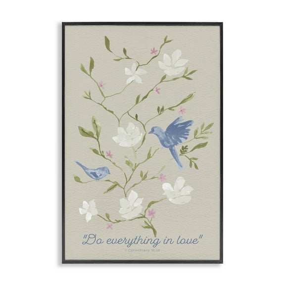 Stupell Industries Floral Do Everything In Love Quotes and Sayings Painting Black Framed Art Print Wall Art, 12 x 18