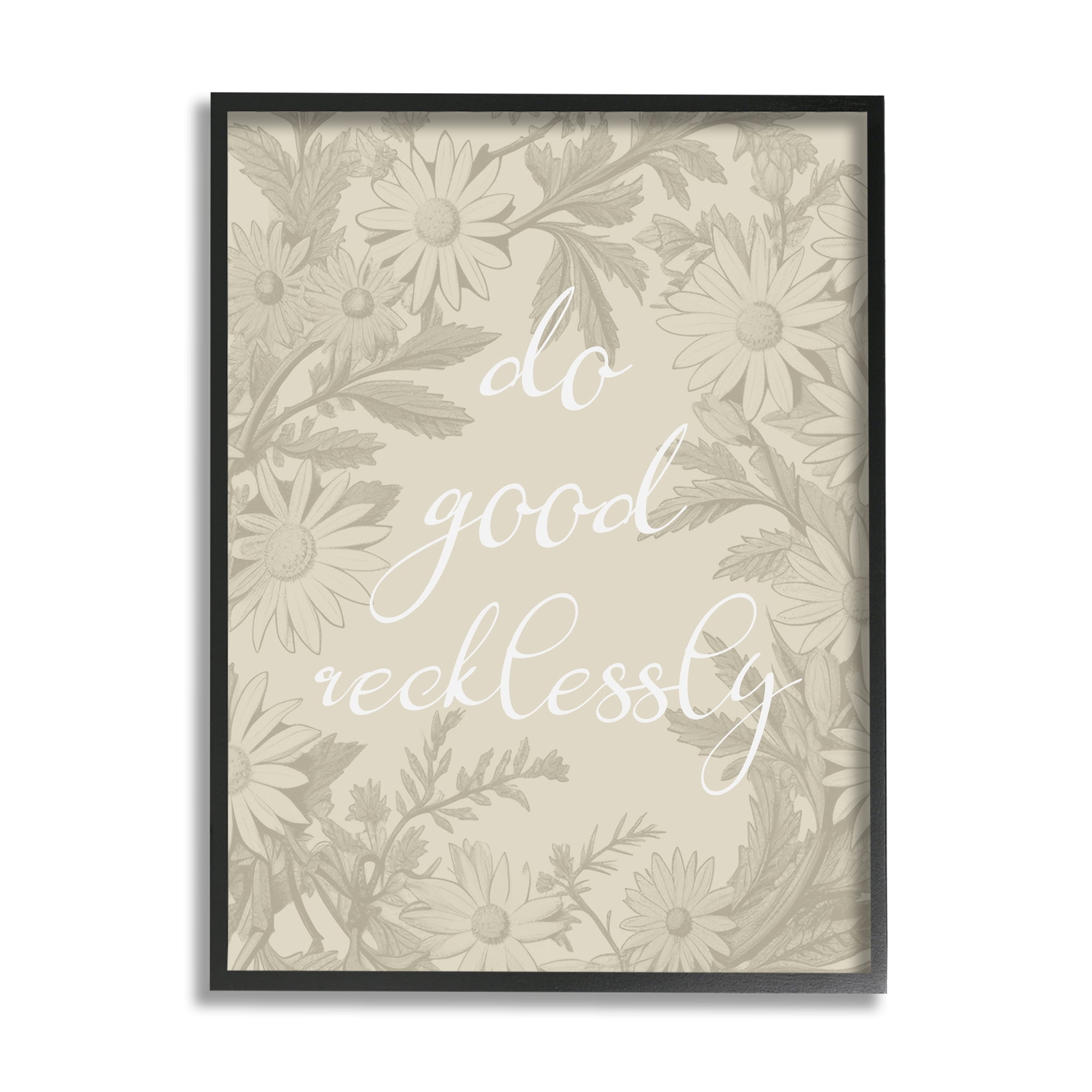 Stupell Industries Floral Do Good Recklessly Botanical & Floral Painting Black Framed Art Print Wall Art, 16 x 20