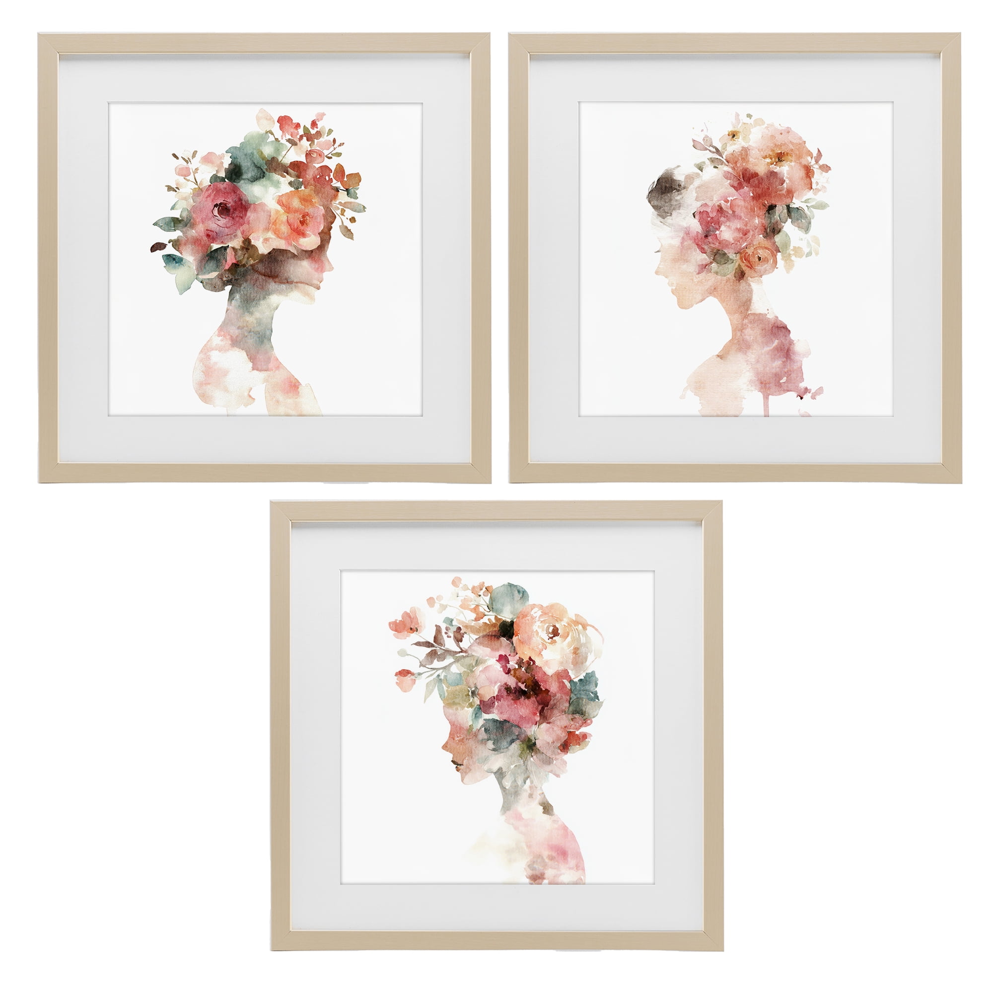 Stupell Industries Floral Dreamscape Portraits 3 Piece Birch Framed Print Under Glass Set, design by Svetlana Aleynikova