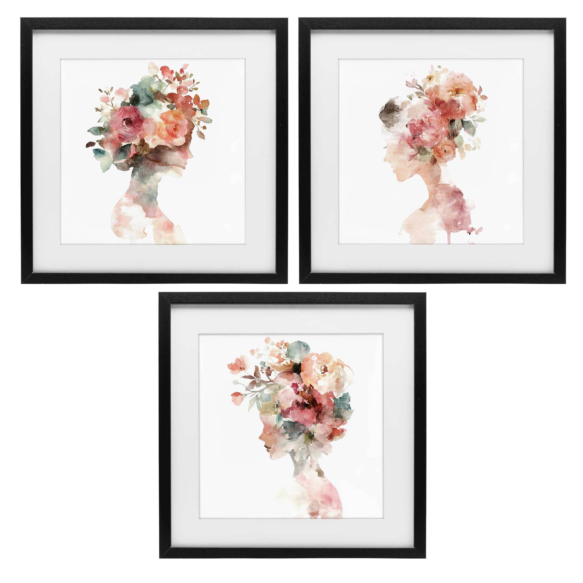 Stupell Industries Floral Dreamscape Portraits 3 Piece Black Framed Print Under Glass Set, design by Svetlana Aleynikova