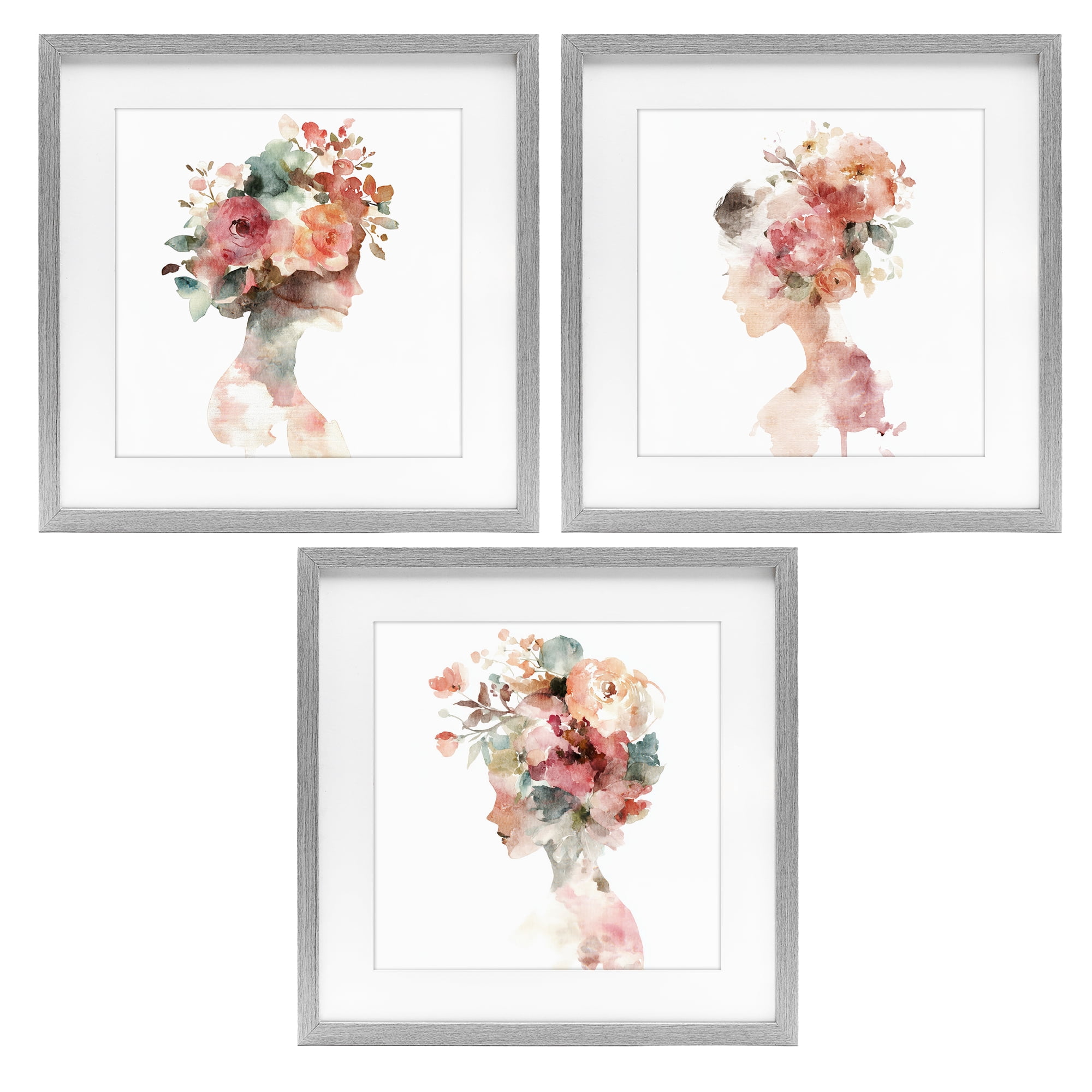Stupell Industries Floral Dreamscape Portraits 3 Piece Gray Framed Print Under Glass Set, design by Svetlana Aleynikova