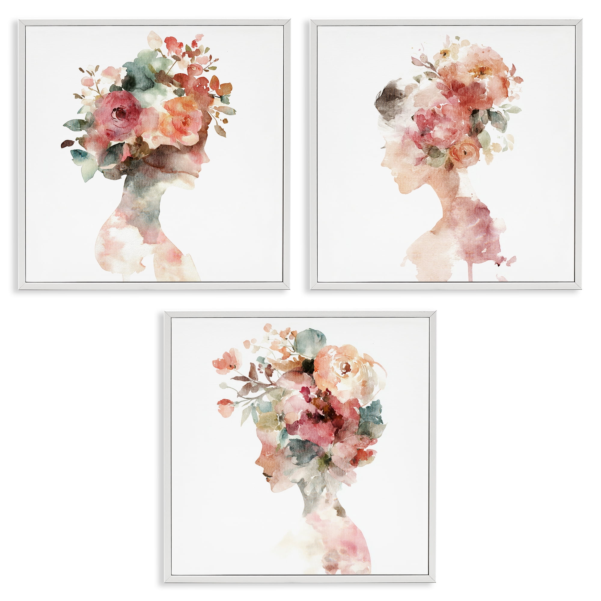 Stupell Industries Floral Dreamscape Portraits 3 Piece White Framed Giclee Art Set, design by Svetlana Aleynikova