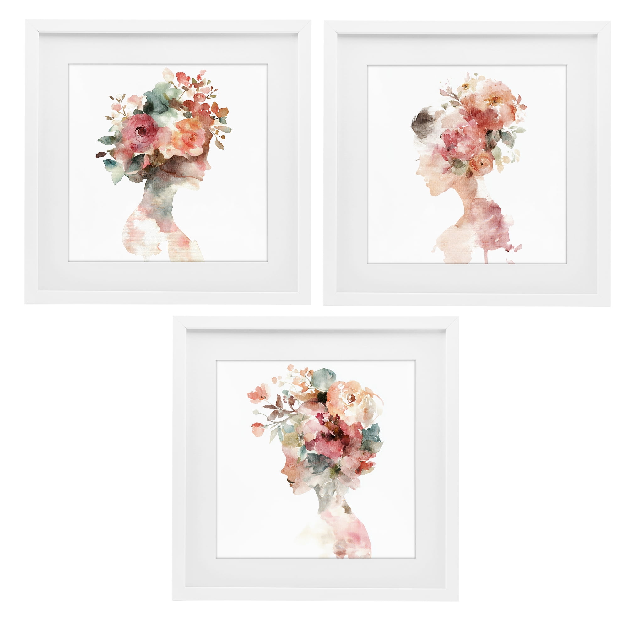 Stupell Industries Floral Dreamscape Portraits 3 Piece White Framed Print Under Glass Set, design by Svetlana Aleynikova