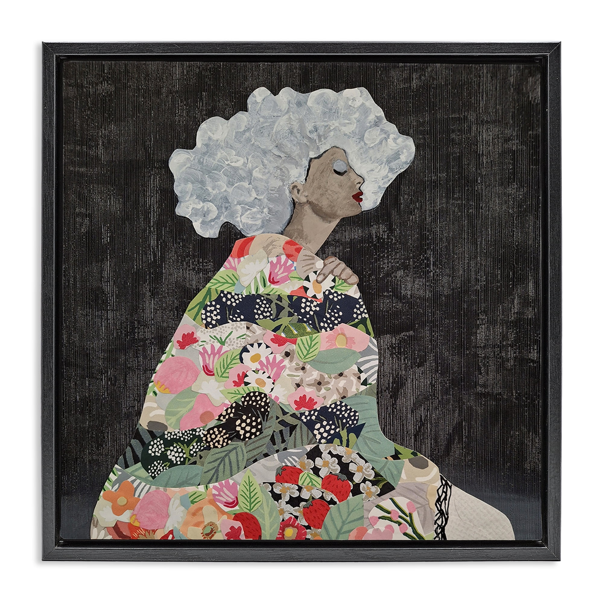 Stupell Industries Floral Dress Woman People Painting Black Floater Framed Canvas Art Print Wall Art, 18 x 18