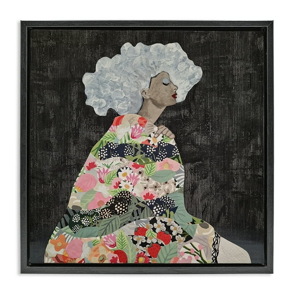 Stupell Industries Floral Dress Woman People Painting Black Floater Framed Canvas Art Print Wall Art, 18 x 18