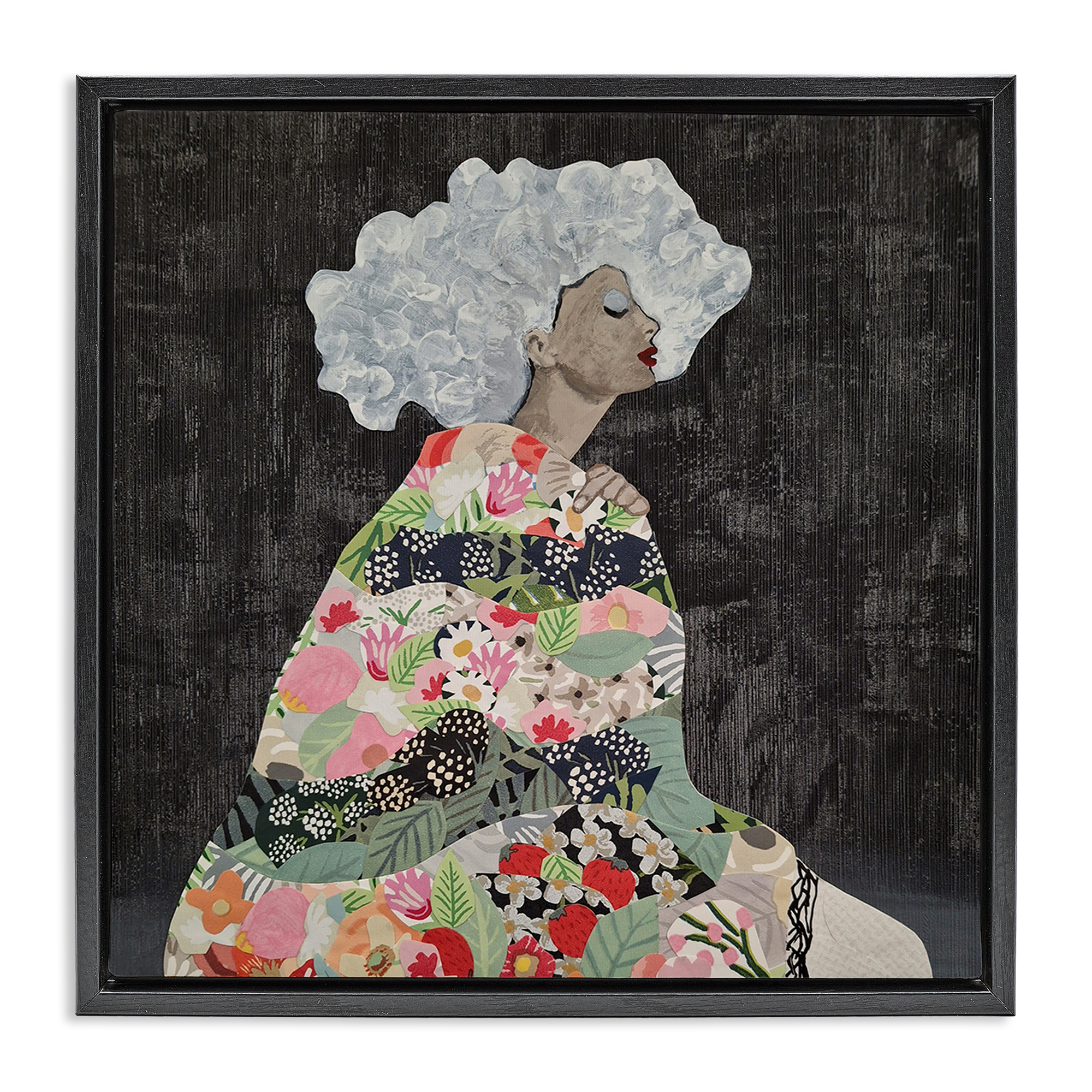 Stupell Industries Floral Dress Woman People Painting Black Floater Framed Canvas Art Print Wall Art, 25 x 25