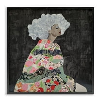 Stupell Industries Floral Dress Woman People Painting Black Framed Art Print Wall Art, 12 x 12