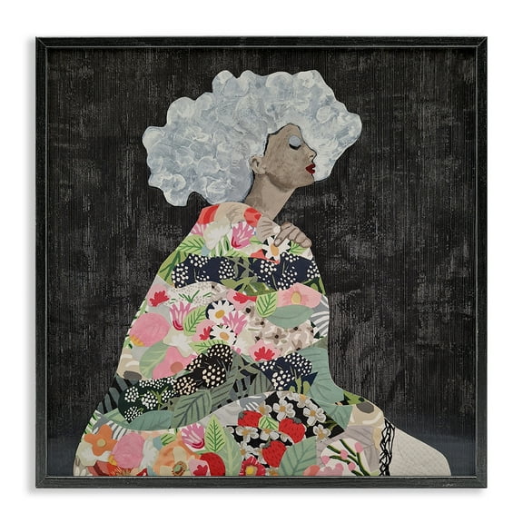 Stupell Industries Floral Dress Woman People Painting Black Framed Art Print Wall Art, 12 x 12