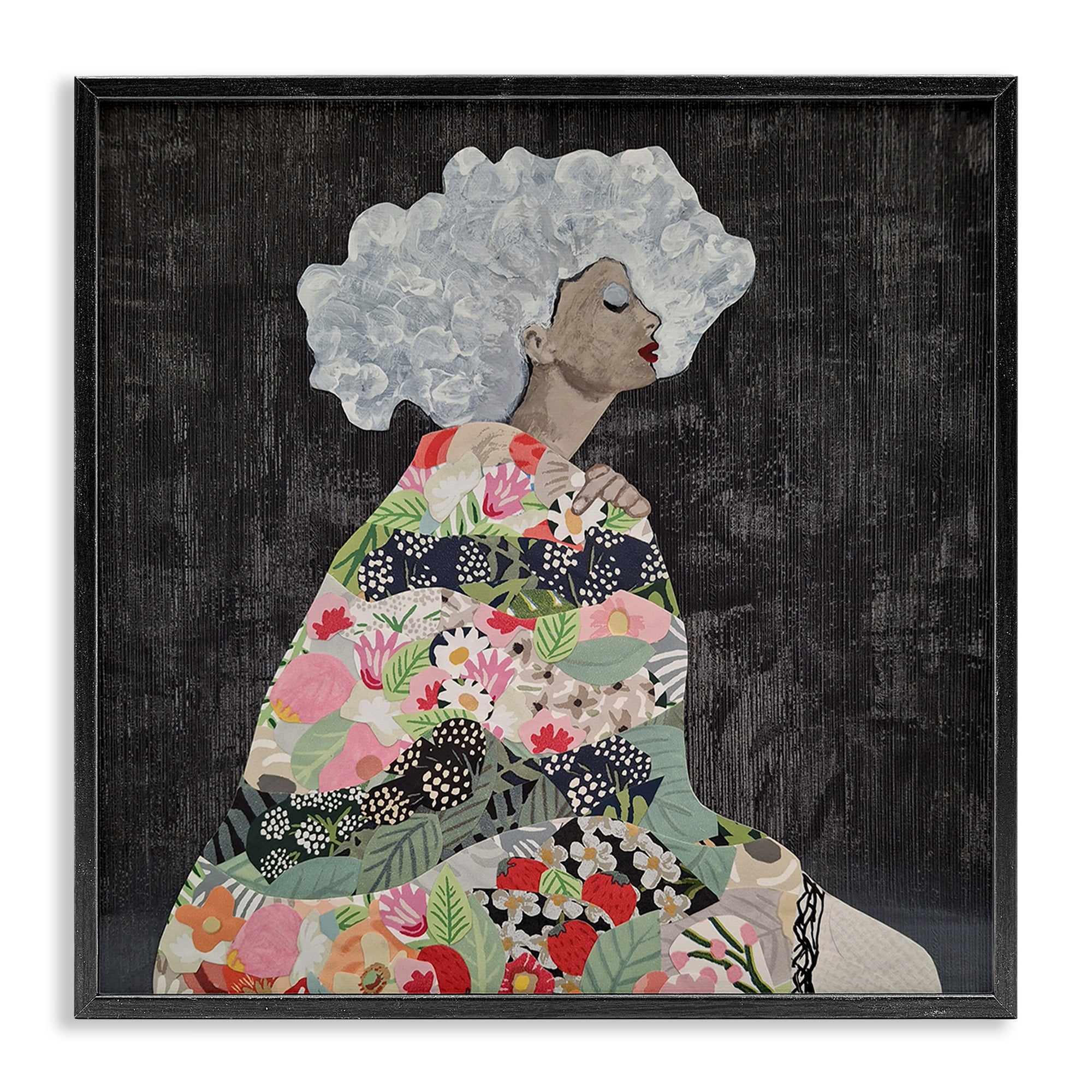 Stupell Industries Floral Dress Woman People Painting Black Framed Art Print Wall Art, 17 x 17