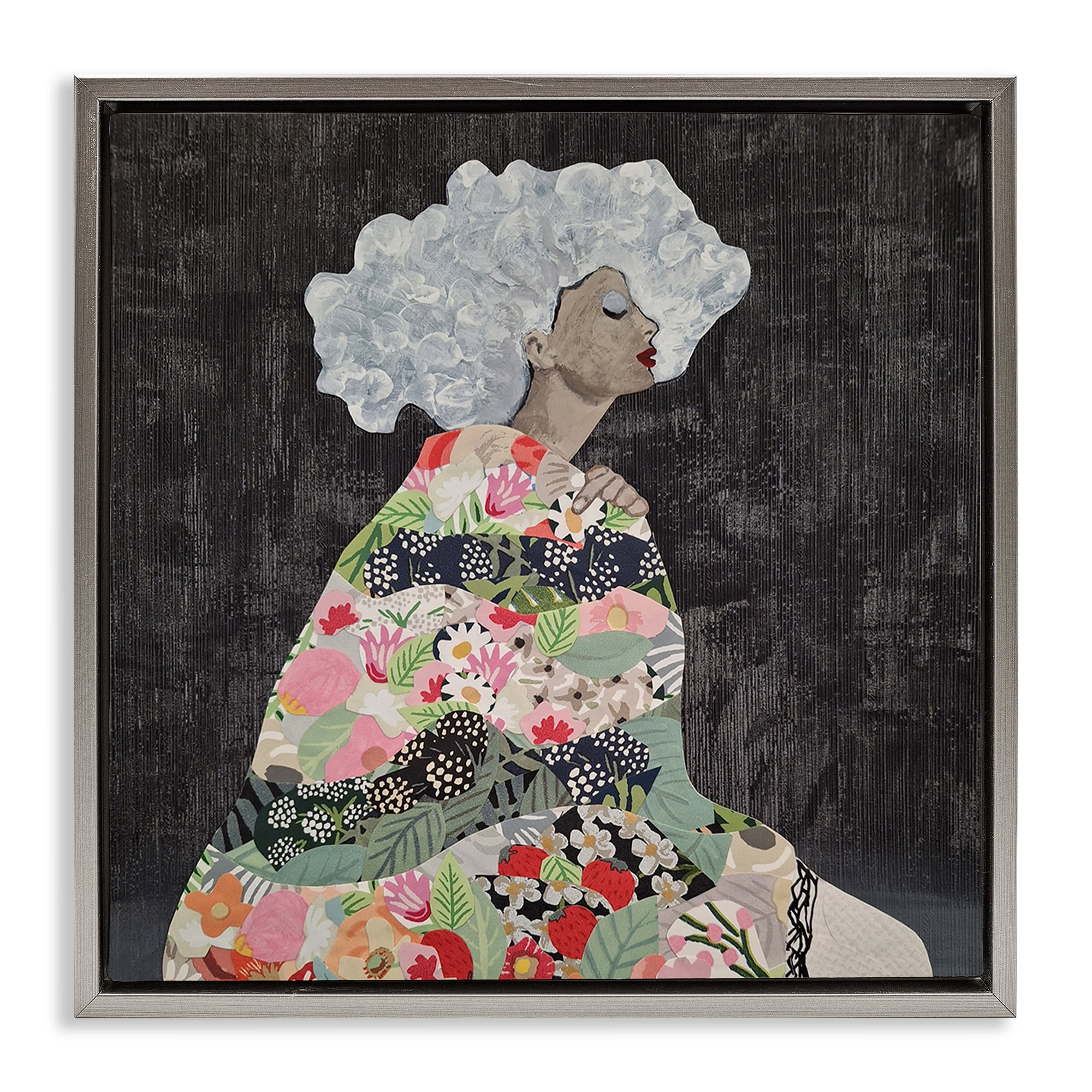 Stupell Industries Floral Dress Woman People Painting Gray Floater Framed Canvas Art Print Wall Art, 18 x 18
