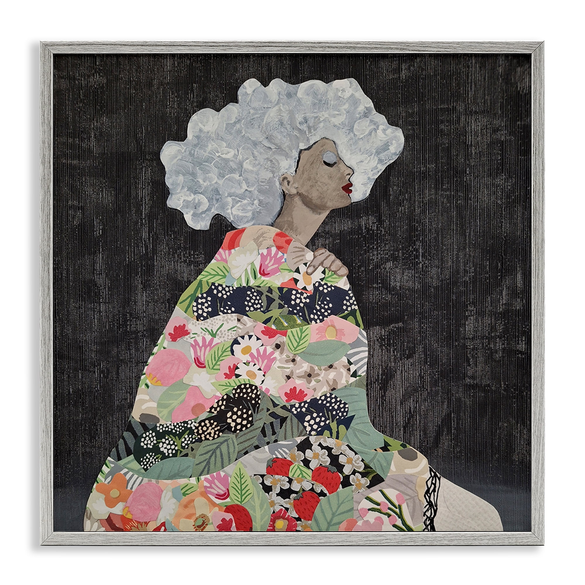 Stupell Industries Floral Dress Woman People Painting Gray Framed Art Print Wall Art, 17 x 17