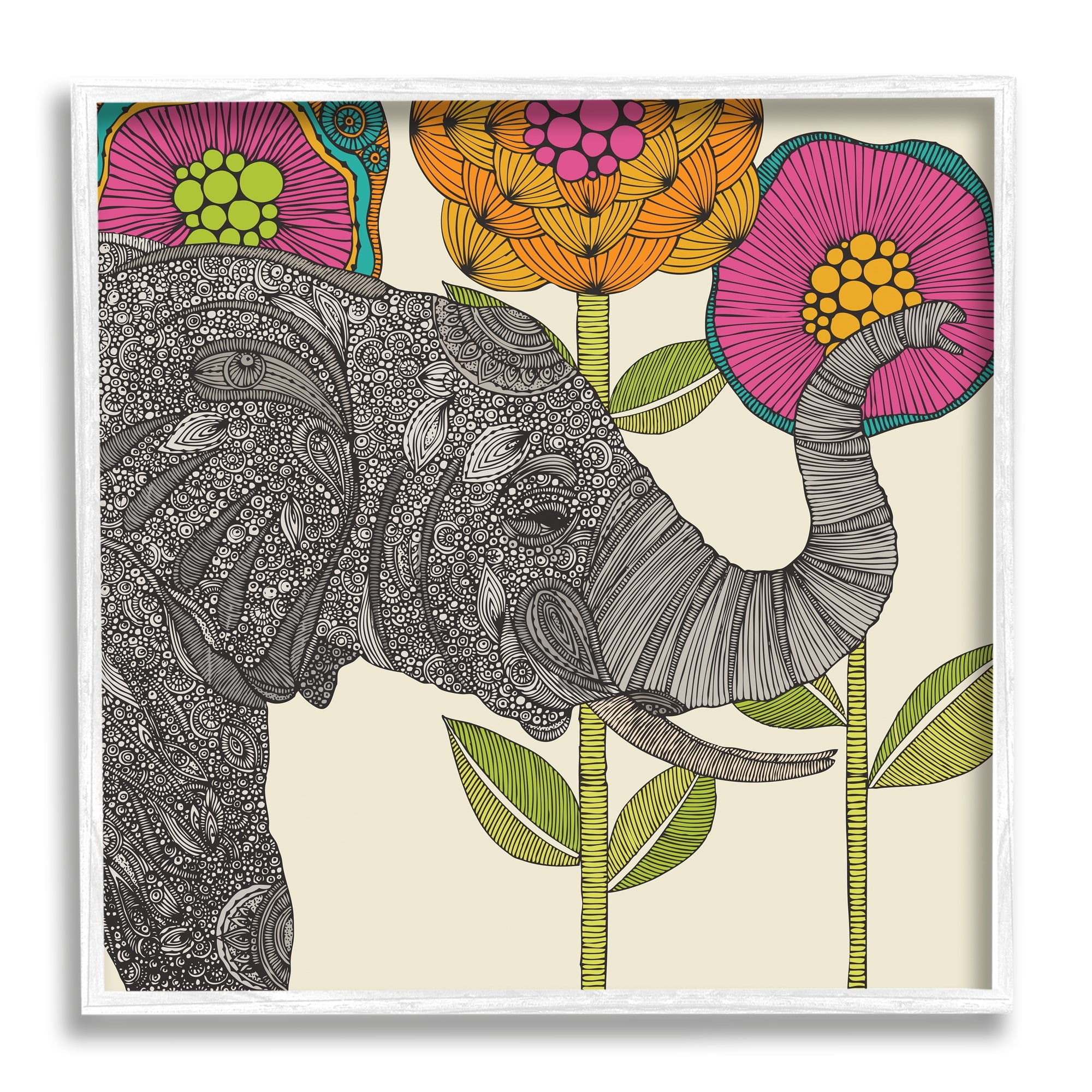 Stupell Industries Floral Elephant Wildlife Intricate Paisley Patterns Shapes Graphic Art White Framed Art Print Wall Art, Design by Valentina Harper