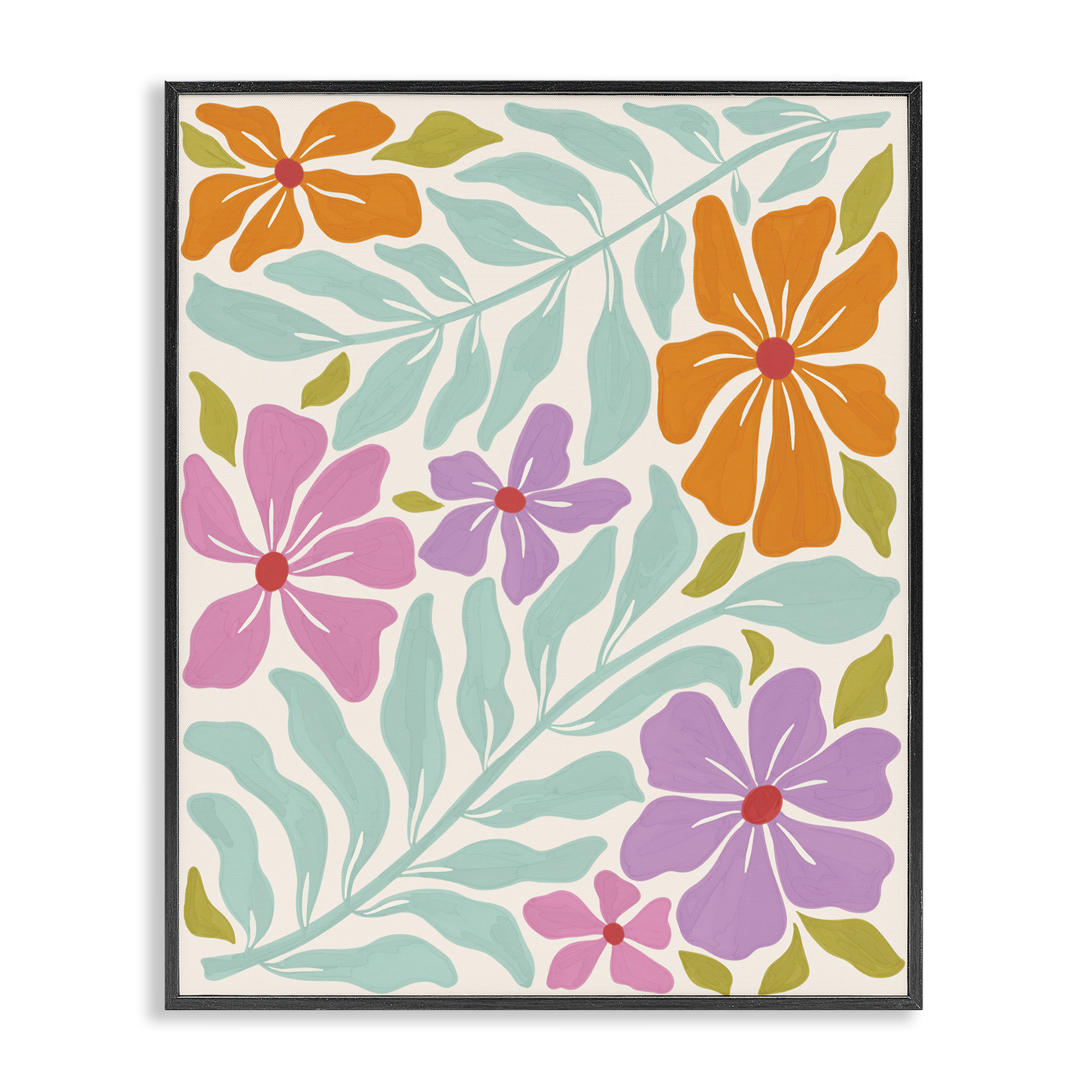 Stupell Industries Floral Energy Pattern Plants & Flowers Painting Black Framed Art Print Wall Art, 16 x 20