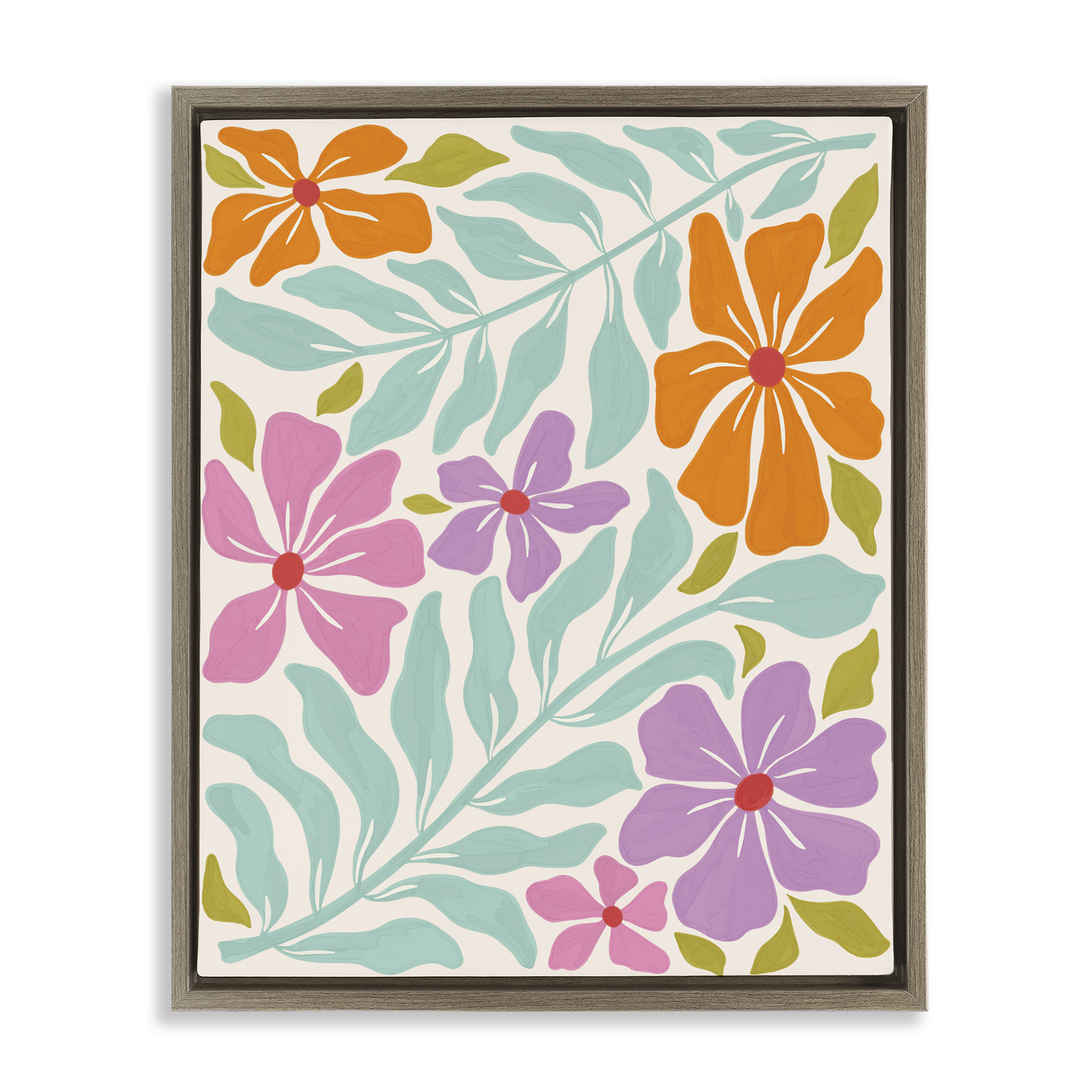 Stupell Industries Floral Energy Pattern Plants & Flowers Painting Brown Floater Framed Canvas Art Print Wall Art, 17 x 21